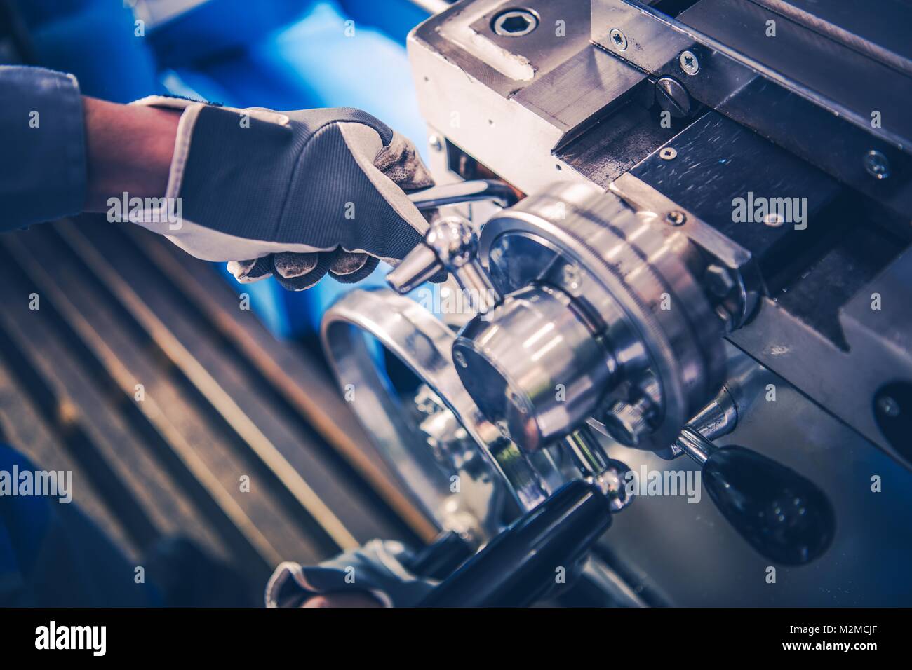 Metal Lathe Machine Operator Closeup Photo. Lathe Adjustment and Calibration Stock Photo Alamy