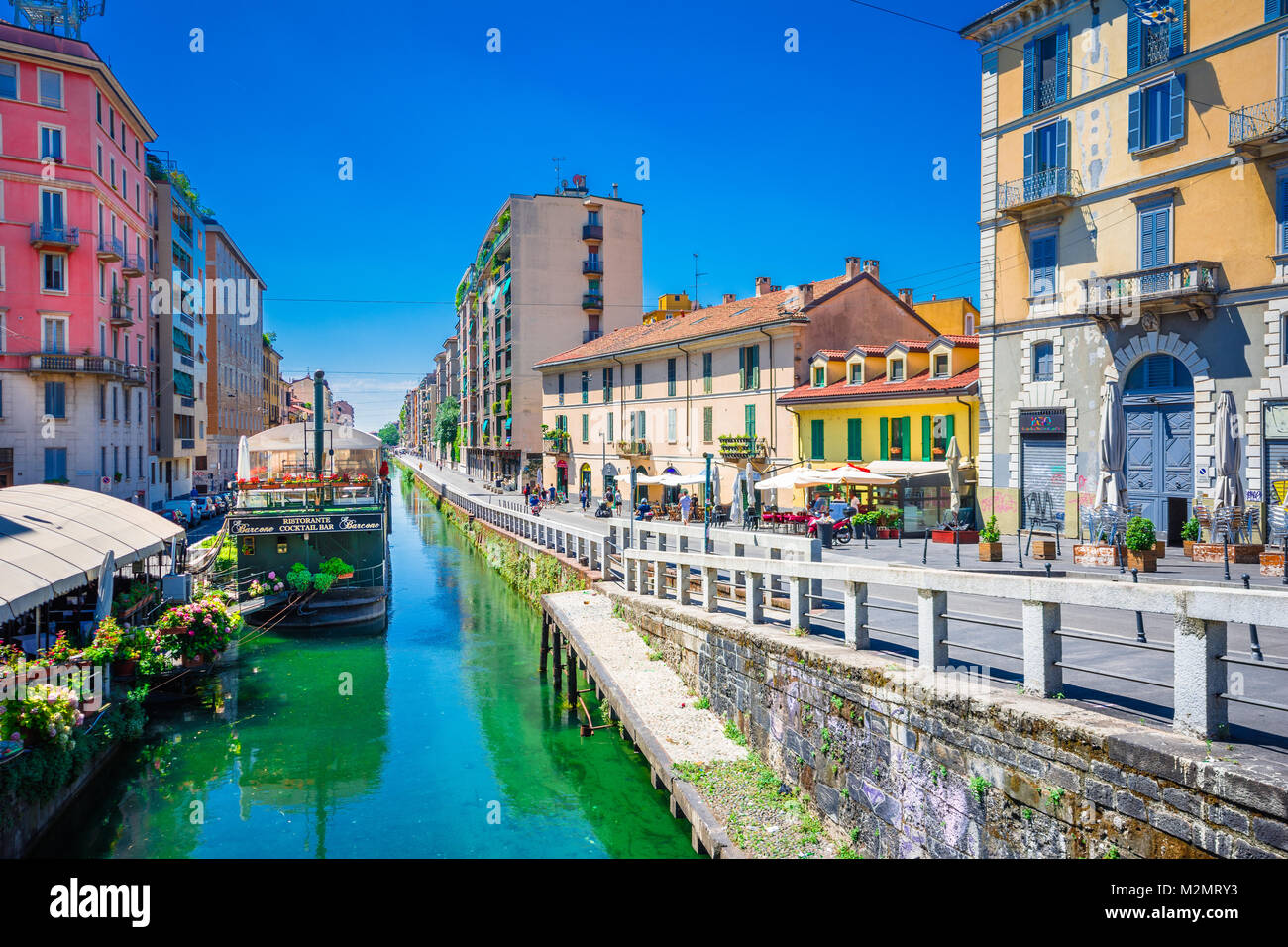 Scenic Naviglio grand canal in Milan, Lombardia, Italy Stock Photo