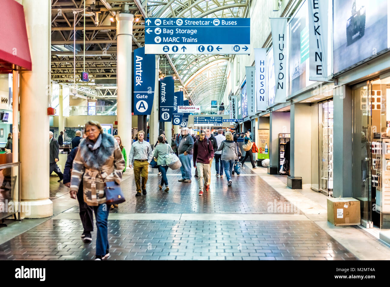 Washington DC, USA October 27, 2017 Inside Union Station in capital city with people walking