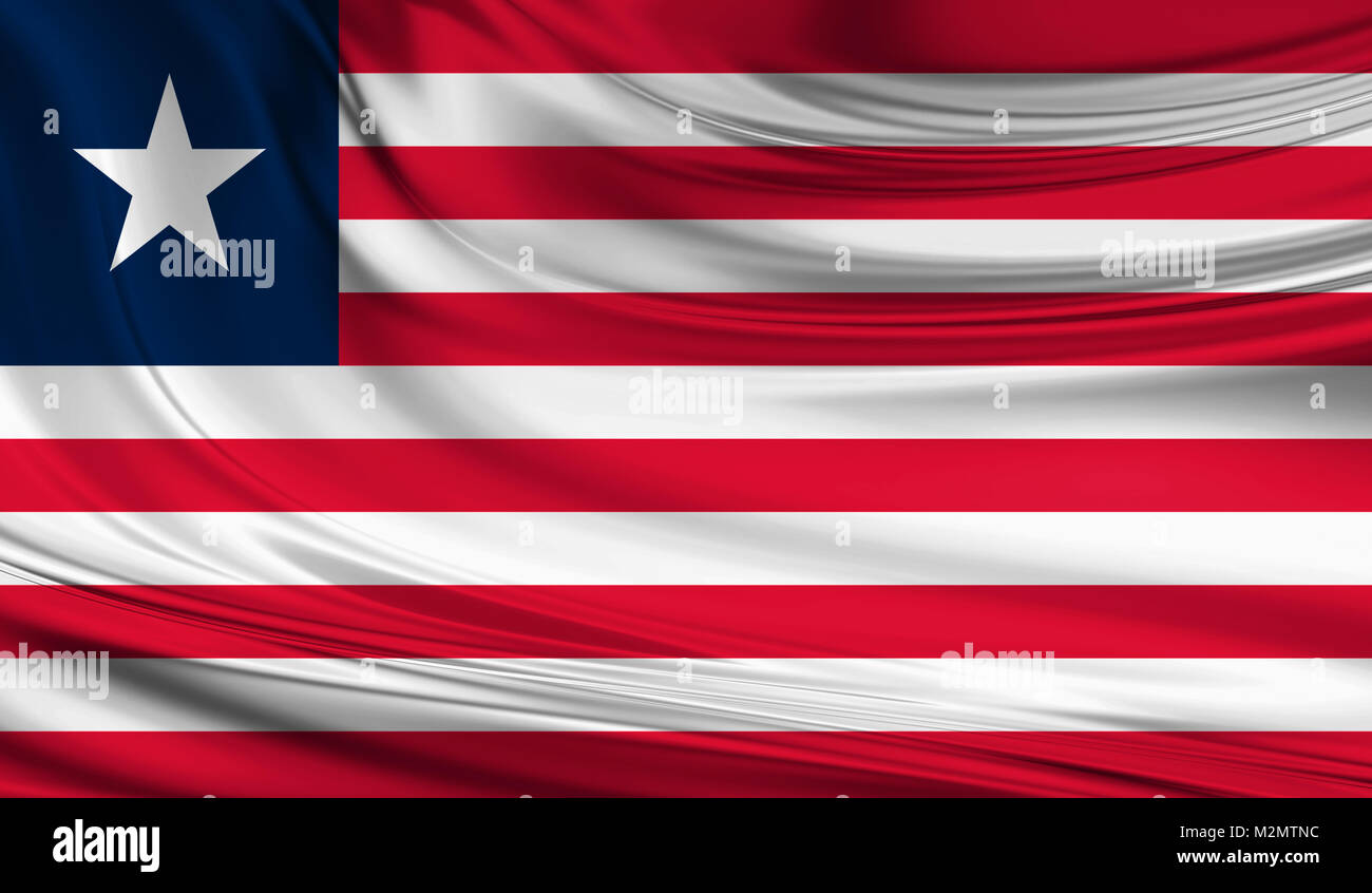 National waving flag of Liberia on a silk drape Stock Photo