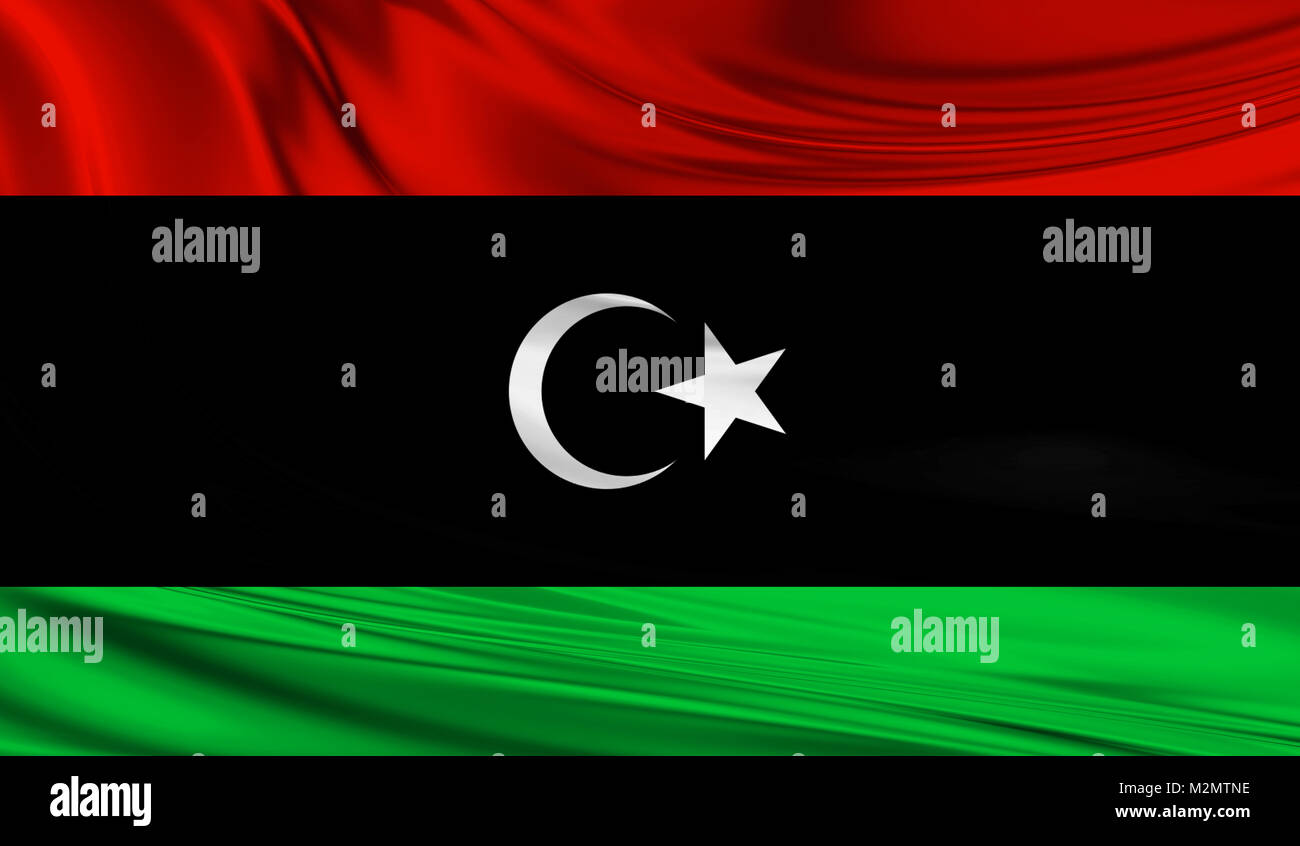 National waving flag of Libya on a silk drape Stock Photo - Alamy