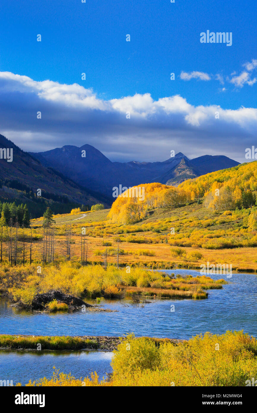 Sunset, Beaver Ponds, Slate River Road, Crested Butte, Colorado, USA