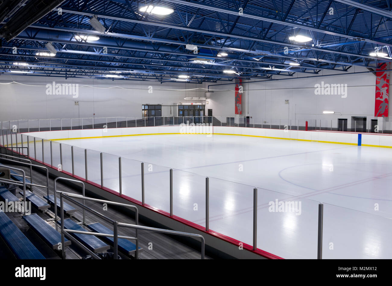 well lit interior of hockey rink at ice arena in inver grove heights minnesota Stock Photo