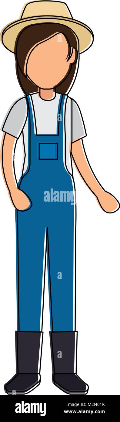 woman gardener with overalls and hat avatar character Stock Vector ...