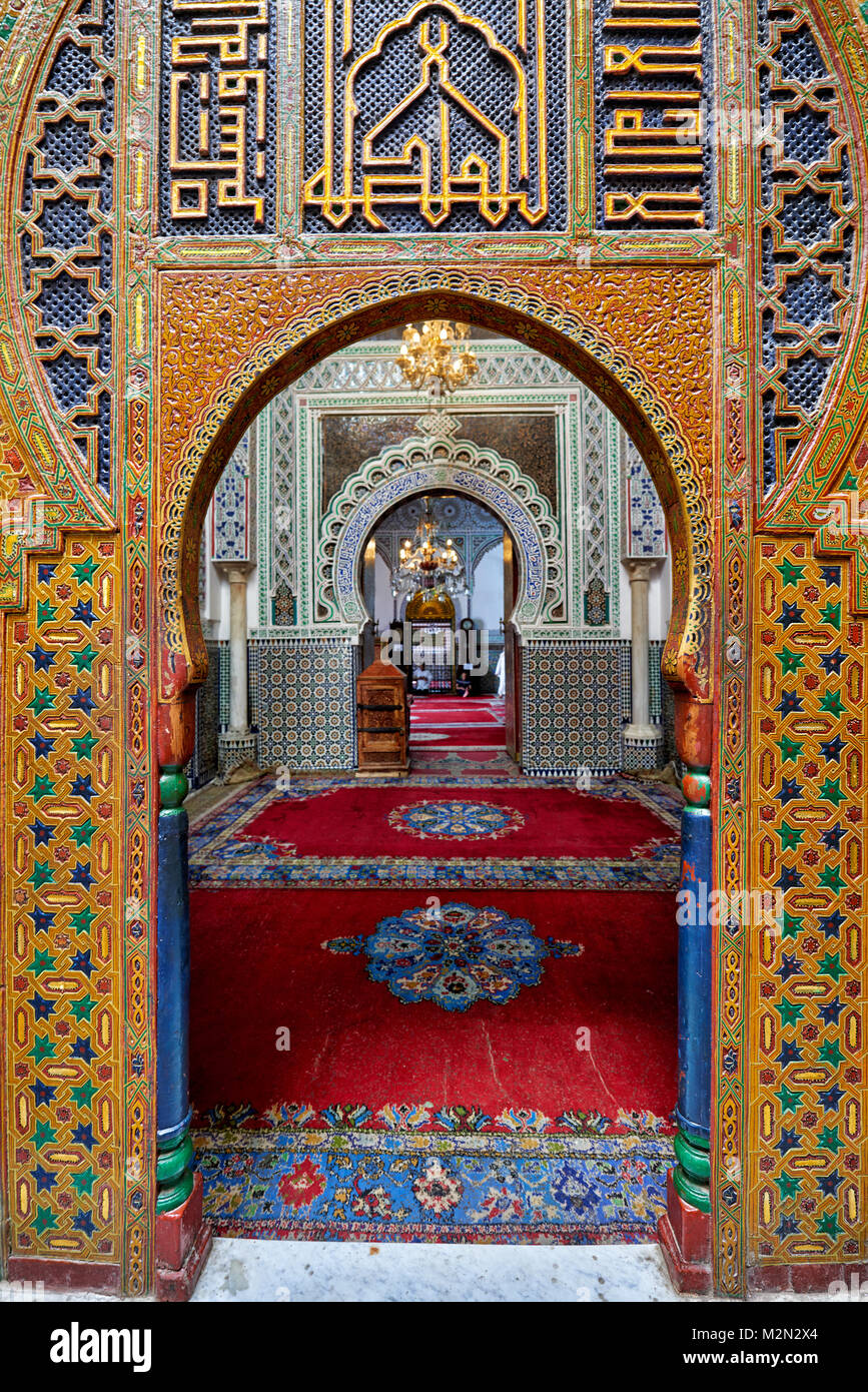 interior shot of Zaouia de Moulay Idriss, Fez, Morocco, Africa Stock Photo