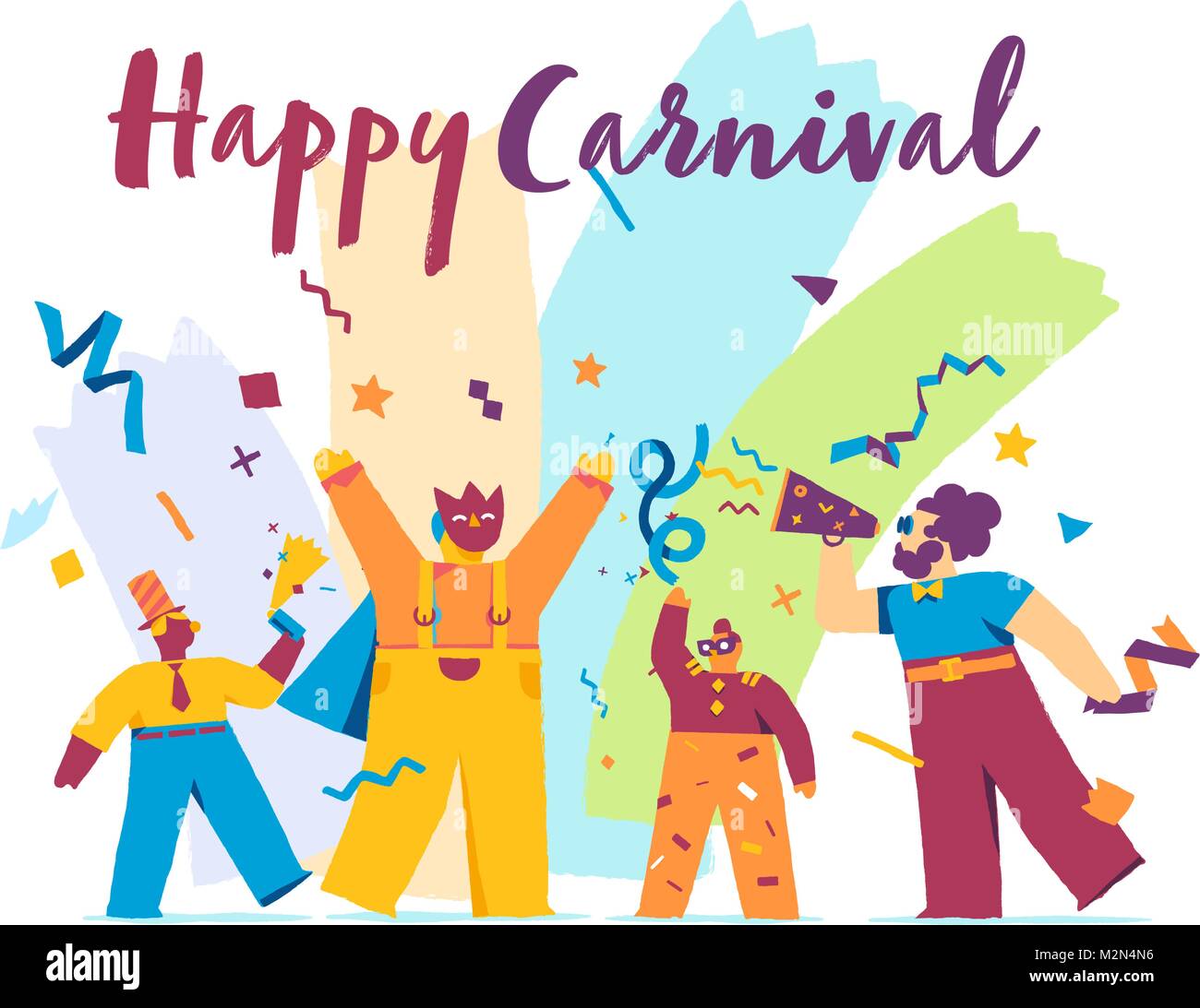 Happy Carnival Festive Concept with Funny Characters Mask Stock Vector