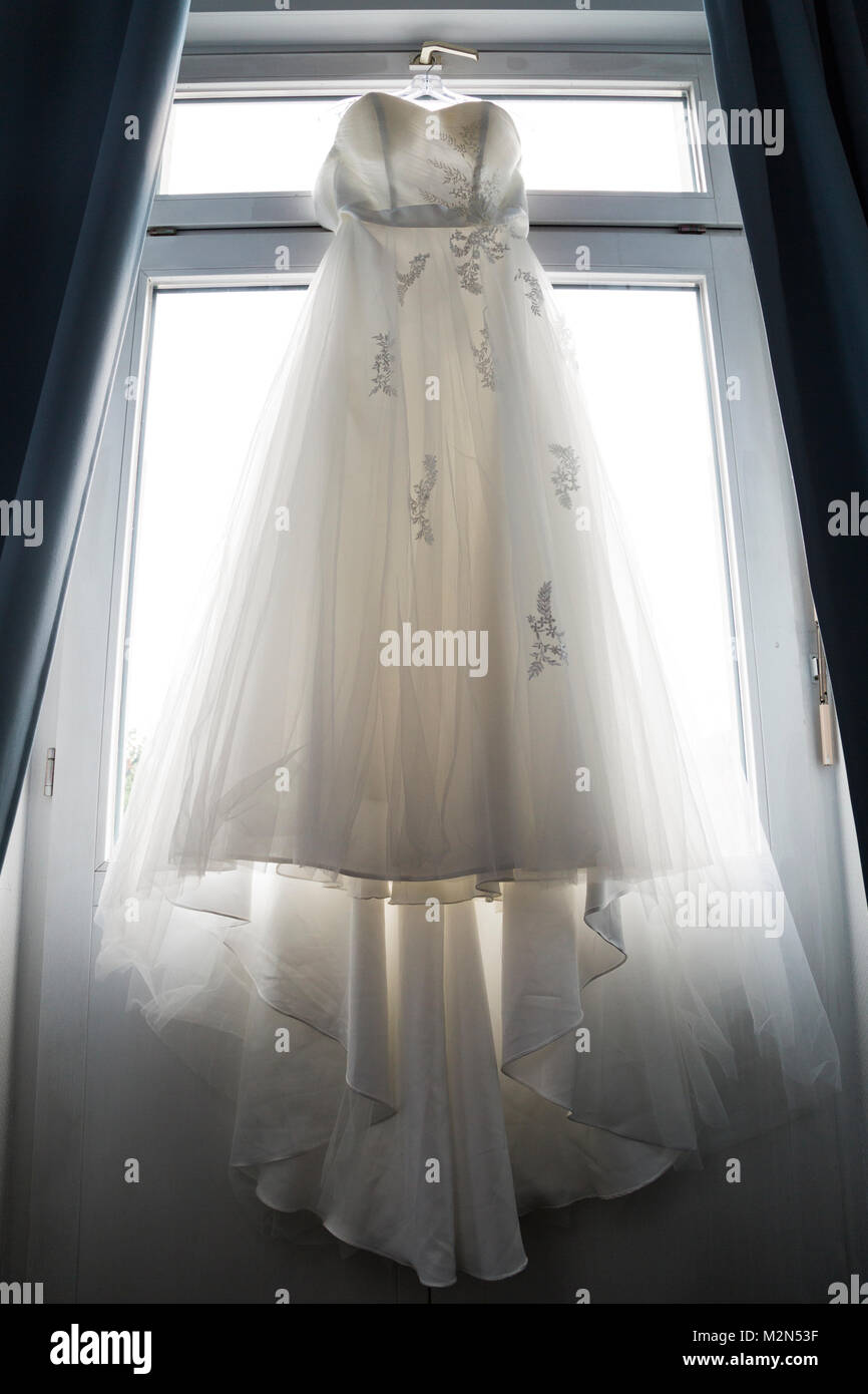 Delicate lace fabric of white long beautiful thick heavy layered luxury