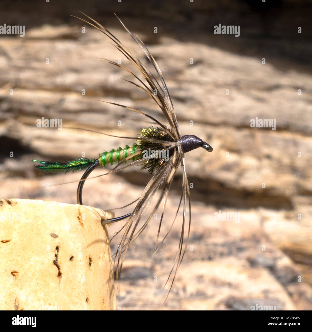 A green Peacock soft hackle wet fly tied on a 12 barbless hook Stock