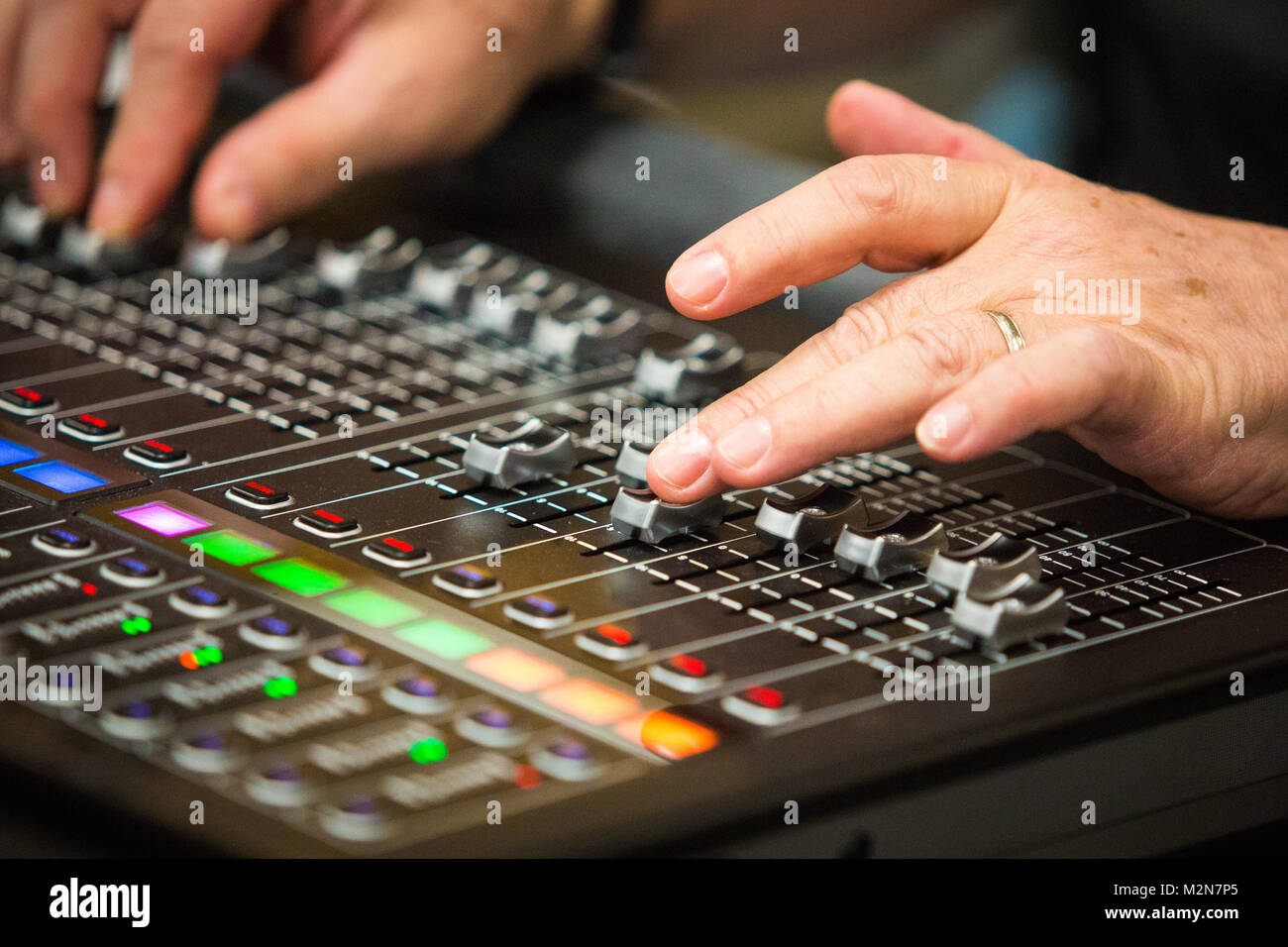 Sound mixer control board with volume controls Stock Photo Alamy