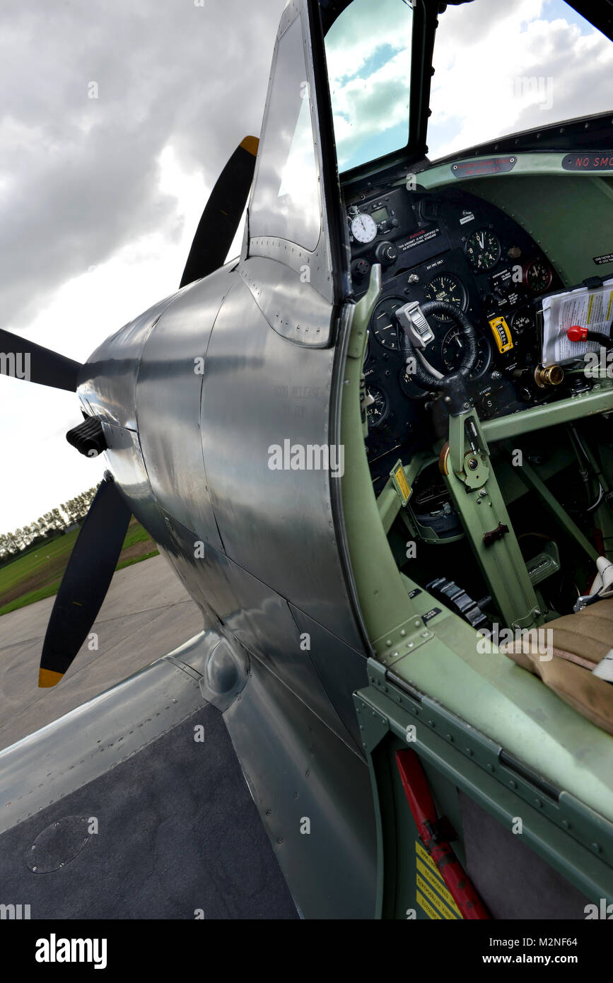 A Supermarine Spitfire exterior showing the interior of the cockpit Stock Photo