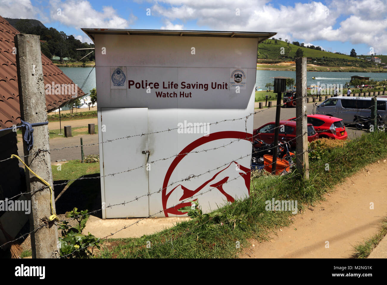 gregory lake nuwara eliya hill country central province sri lanka police life saving unit watch hut Stock Photo