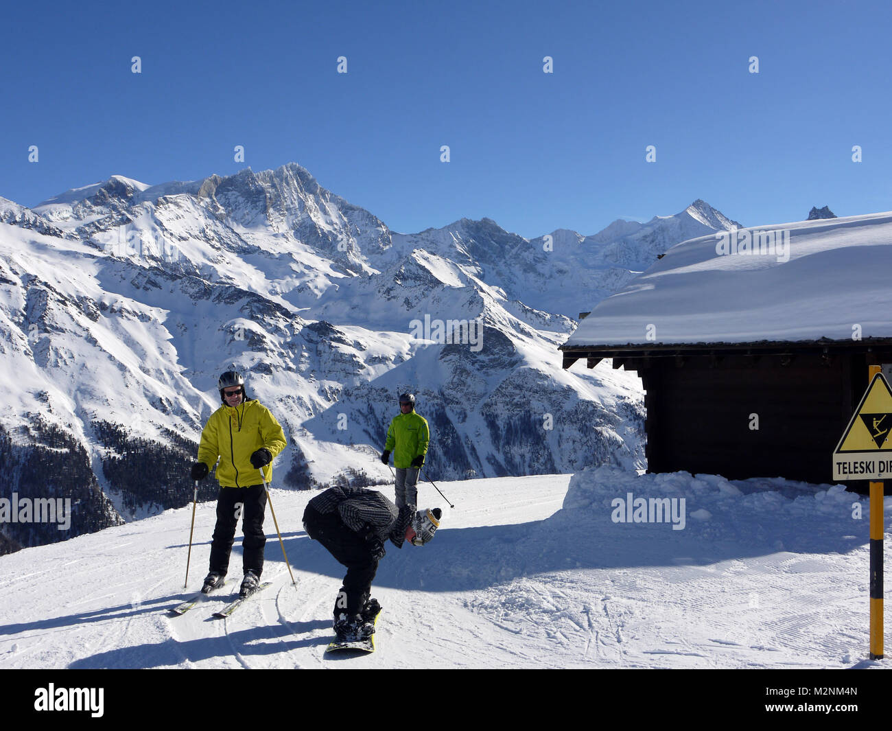 Winter scenes in the snowsports resort of Zinal in the Valais canton of Switzerland Stock Photo