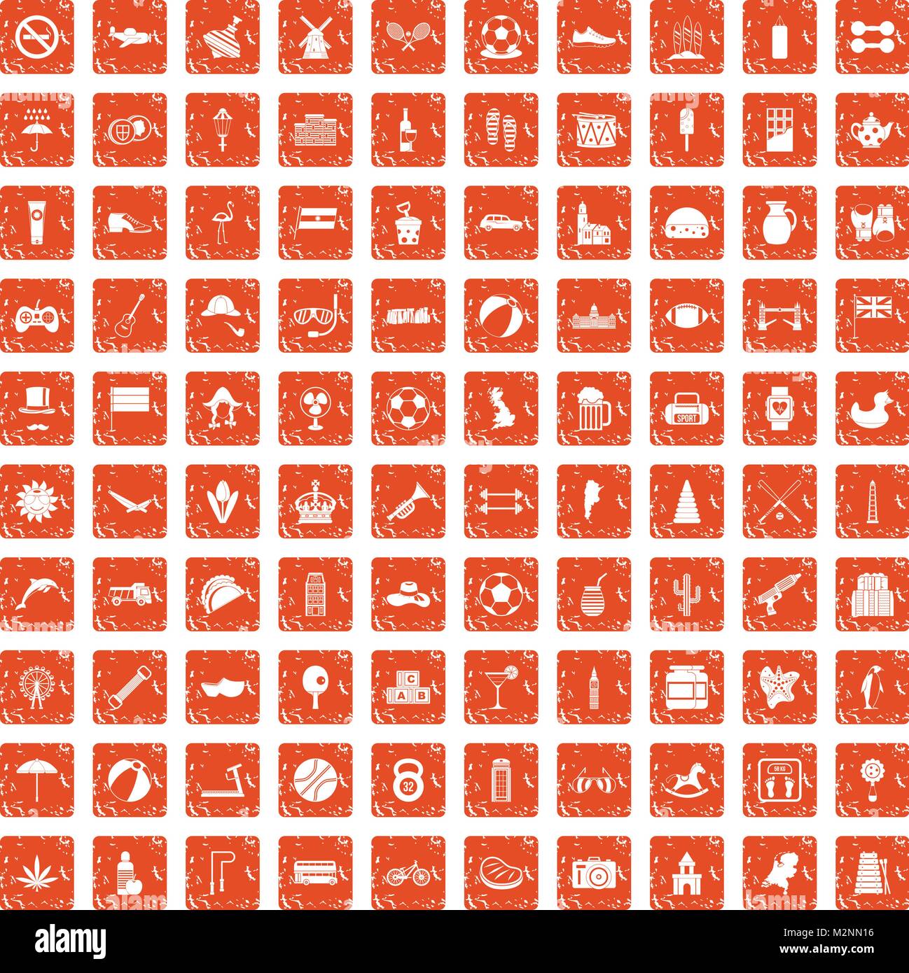 100 ball icons set grunge orange Stock Vector