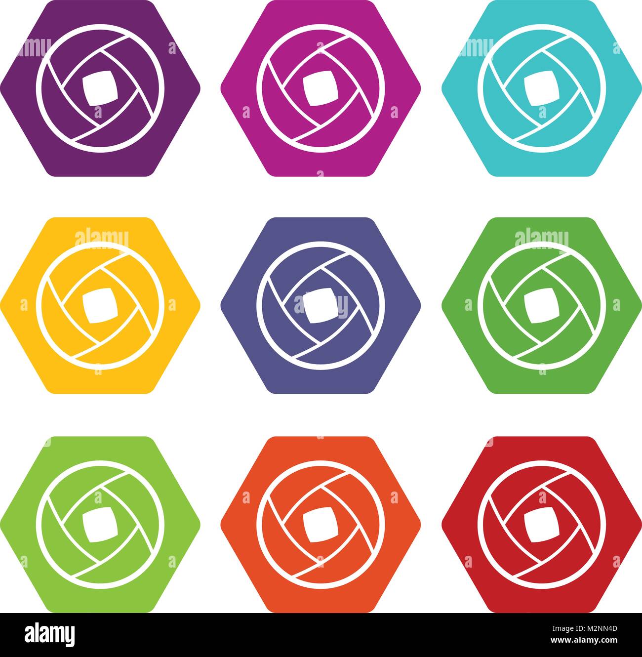 Semi-closed lens icon set color hexahedron Stock Vector