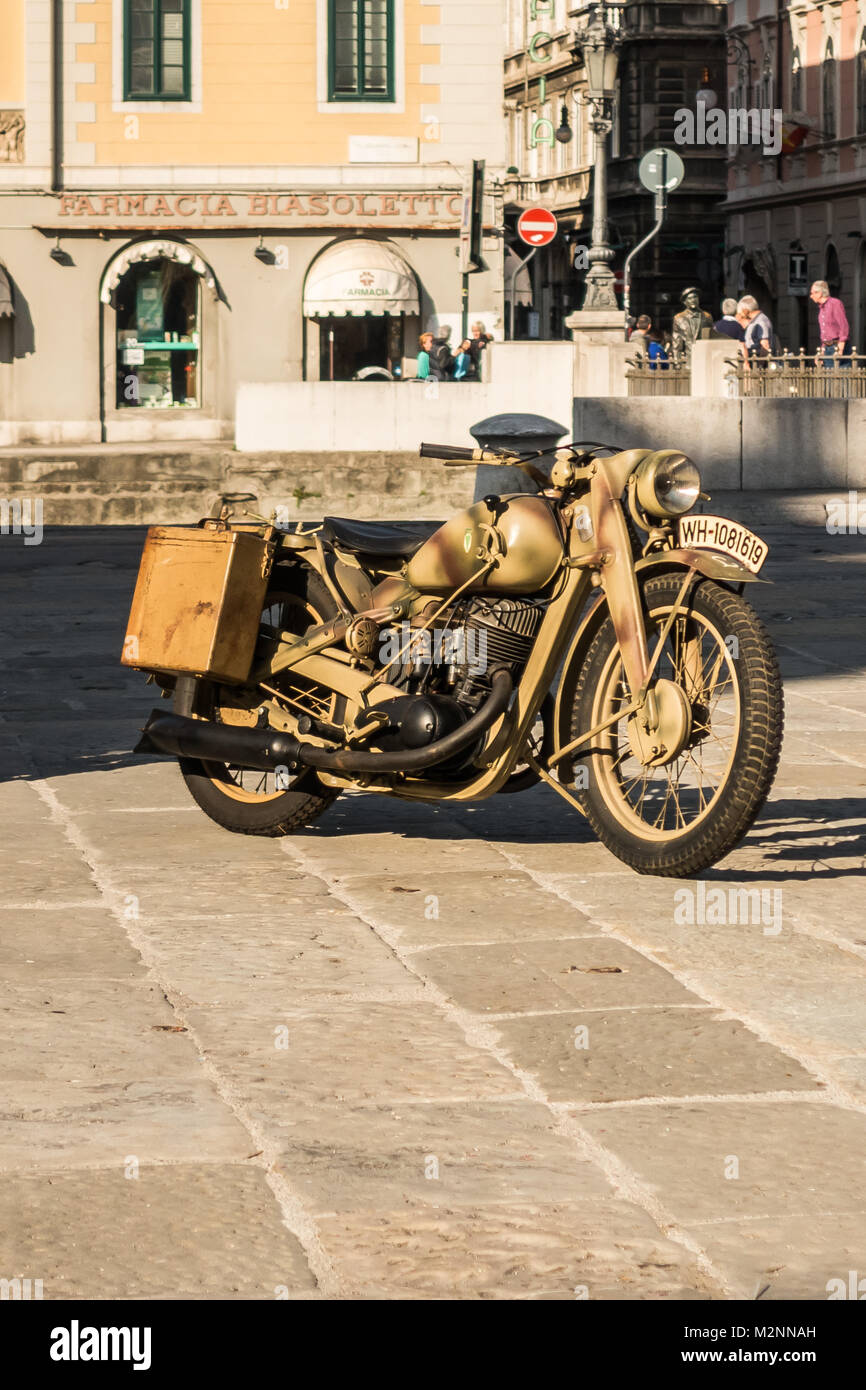 Trieste, Italy - March 31, 2017: The Zundapp K 500 is a World War II-era motorcycle  developed for the German Armed Forces during the Second World War Stock Photo