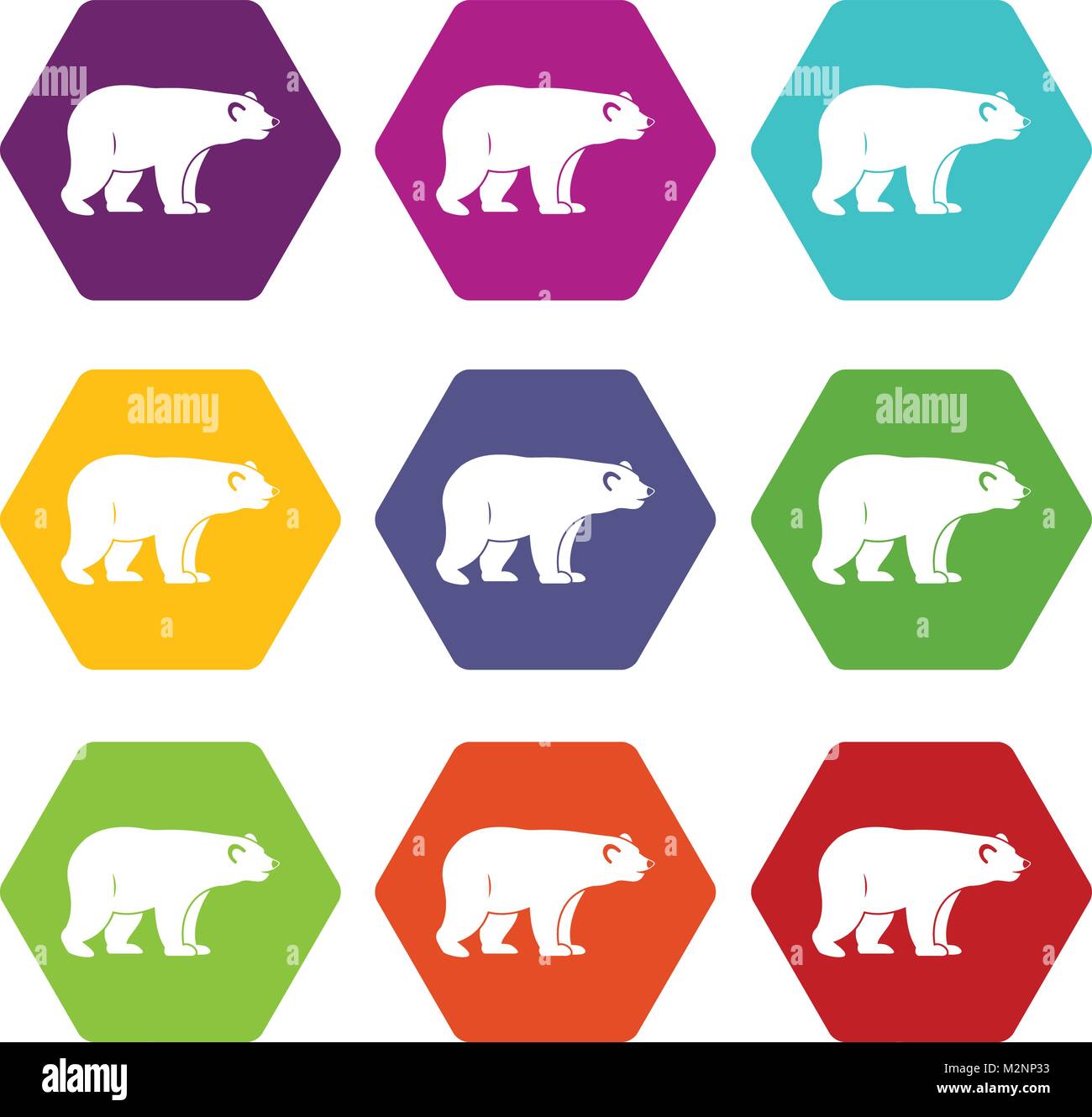 Wild bear icon set color hexahedron Stock Vector