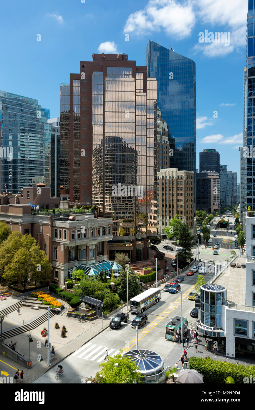 Panorama beautiful downtown Vancouver BC Canada busy West Cordova