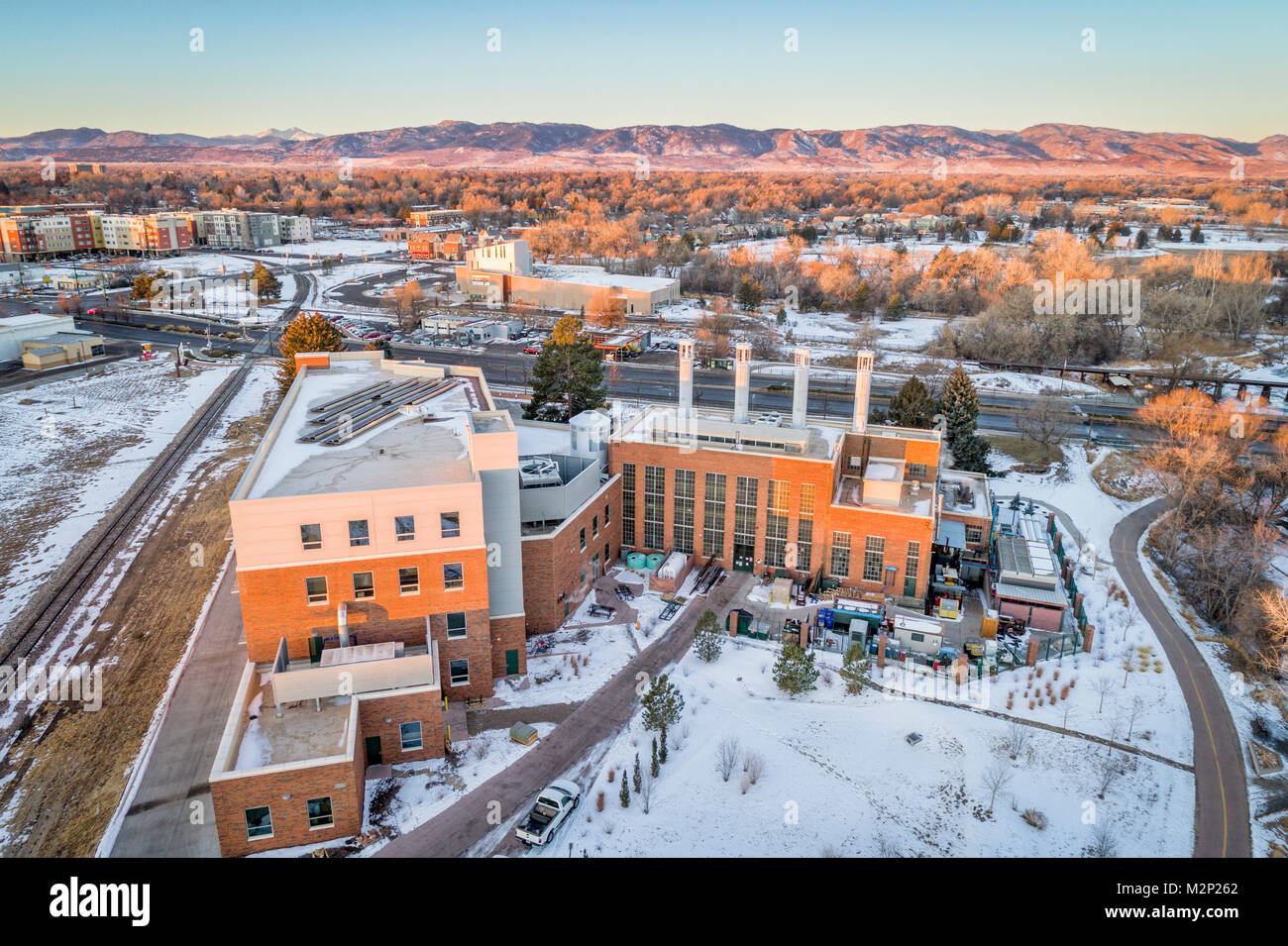 FORT COLLINS, CO, USA - DECEMBER 24, 2016: Powerhouse Energy Campus of Colorado State University - a new building completed in 2014 and historic Munic Stock Photo
