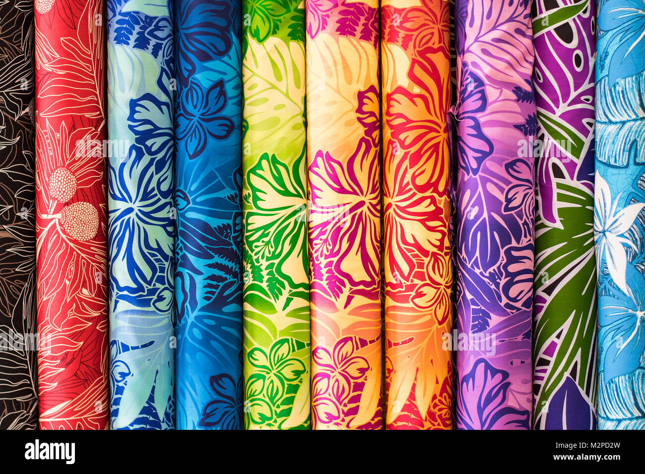 Rainbow Aloha Hawaiian Print Fabric on sale at the Swap Meet on Oahu