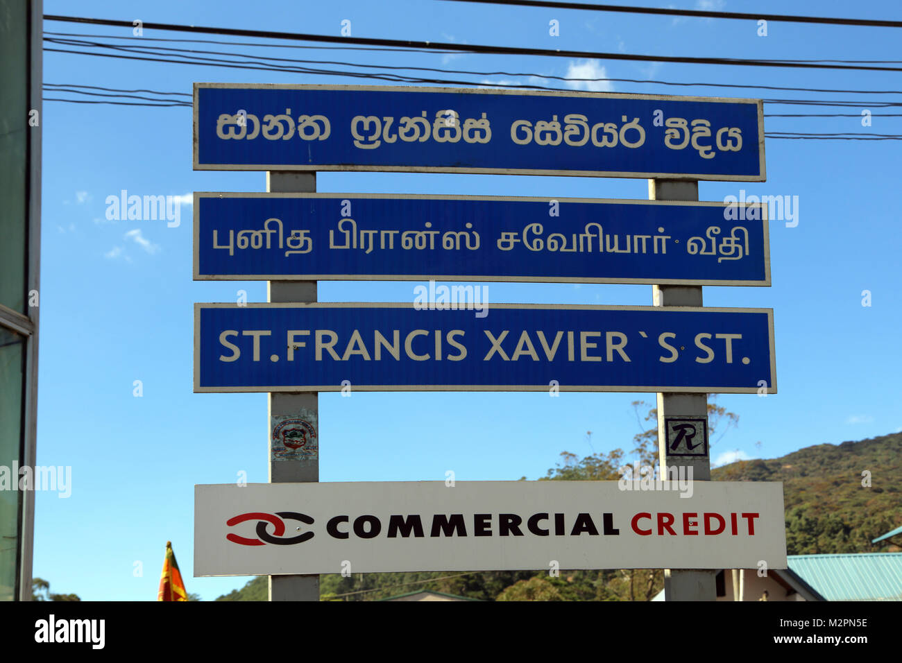 St Francis Xavier's Street Nuwara Eliya Hill Country Central Province Sri Lanka Multi Lingual Signs Stock Photo
