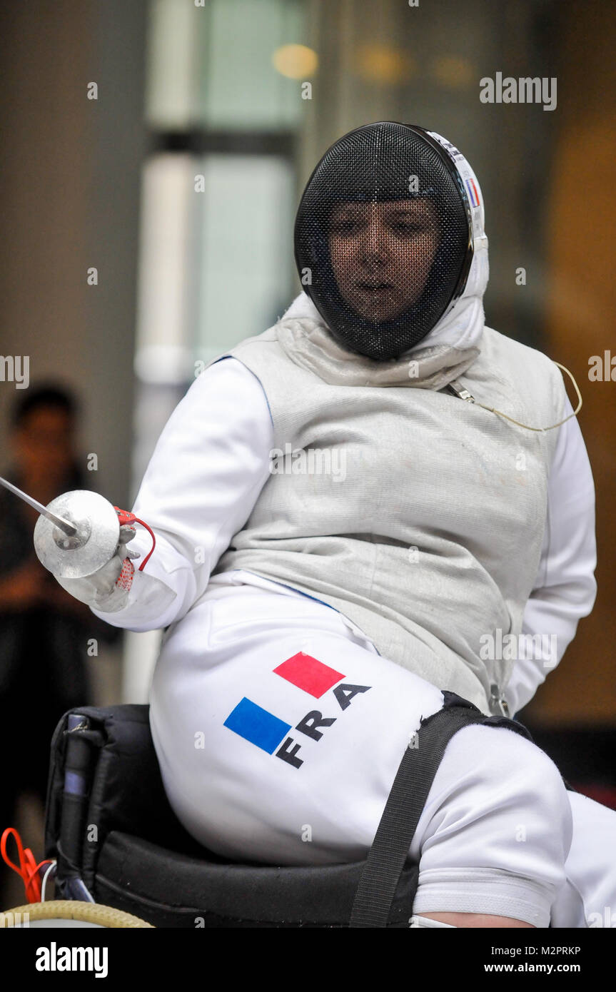 Finale of French fencing Championship Marine Ecorchon faces Amelie Dion, Lyon, France Stock