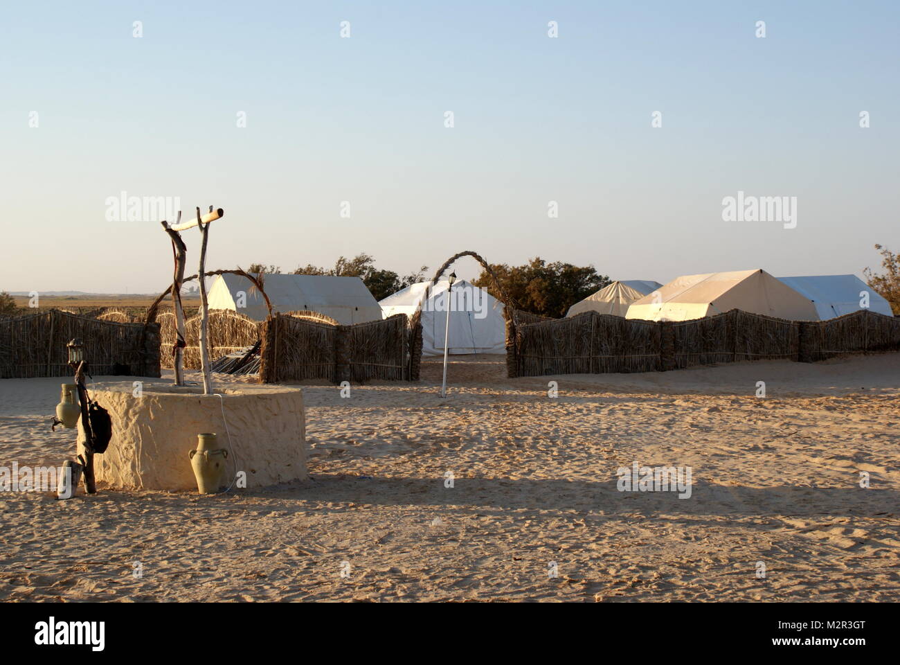 Campsite in the Sahara Desert near Douz, Tunisia Stock Photo