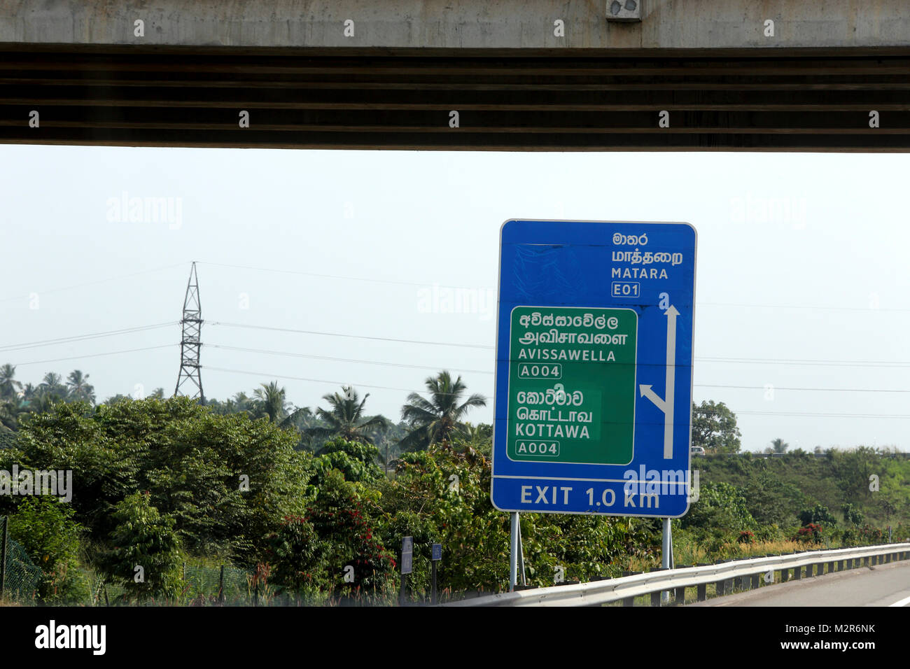 Motorway Towards Matara Sri Lanka Motoway Multi Lingual Sign Stock Photo