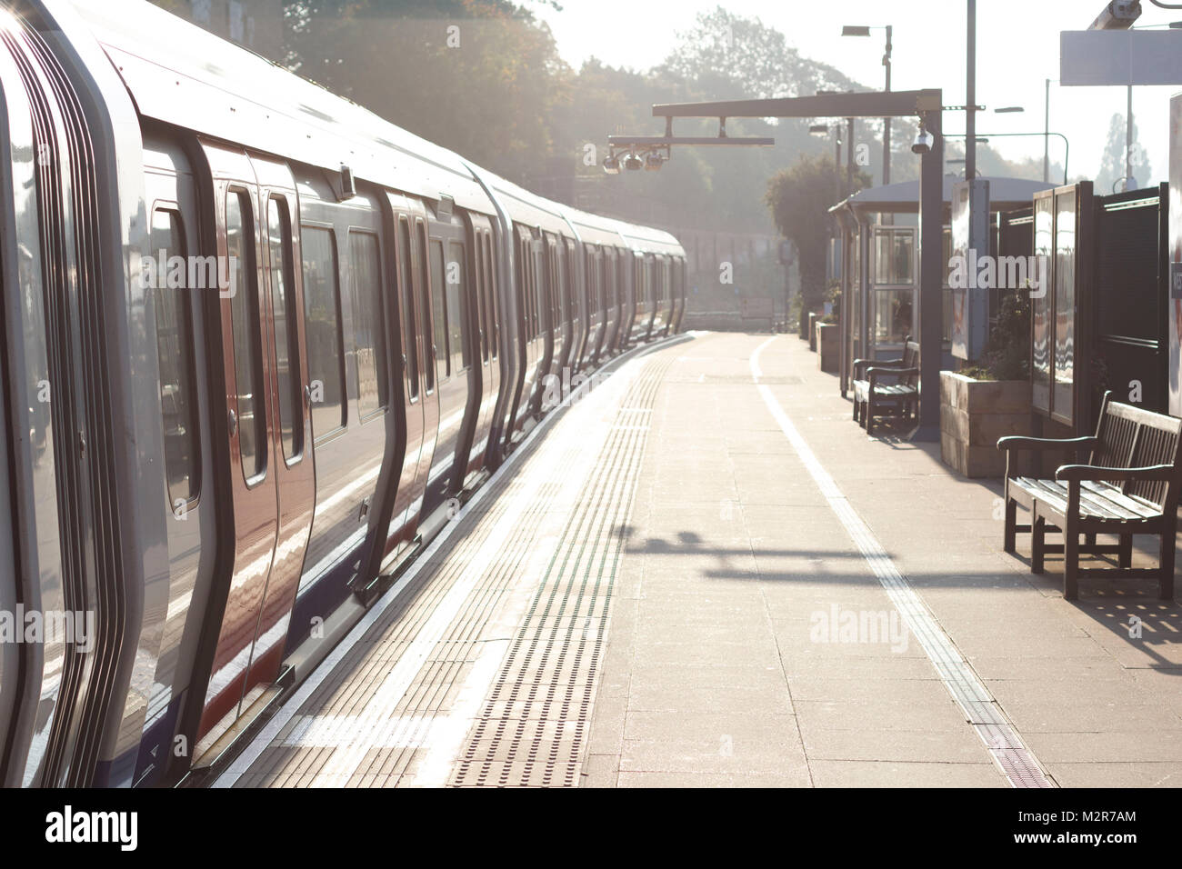 In an empty platform of a city railroad Stock Photo