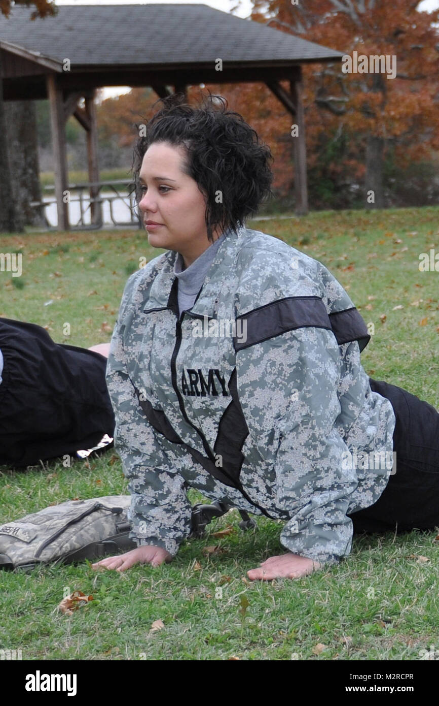 McALESTER, Okla. Pvt. Ashley b, 23, of Antlers, performs stretches