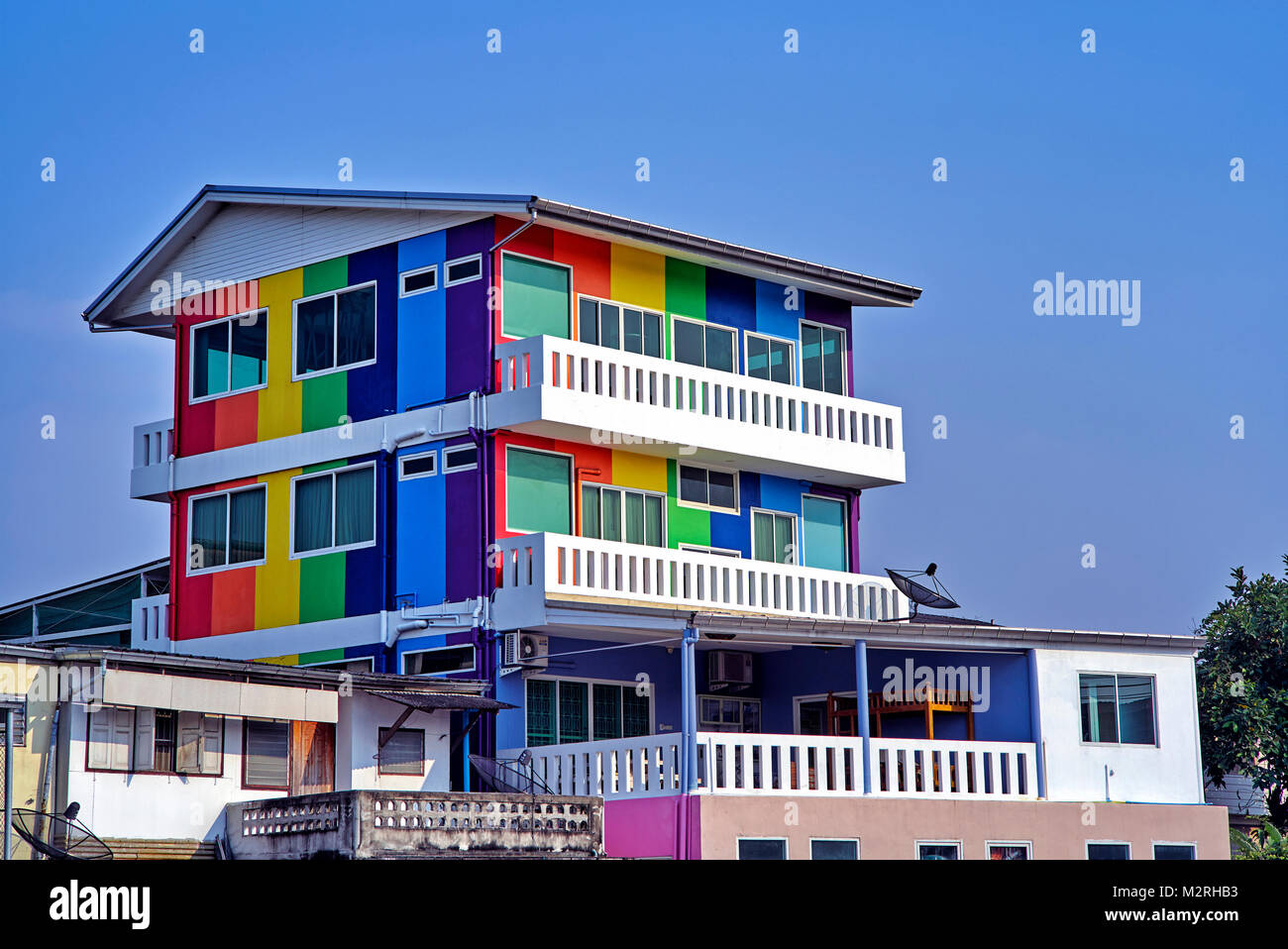 Colourful building. Multi-coloured building. Thailand Southeast Asia Stock Photo