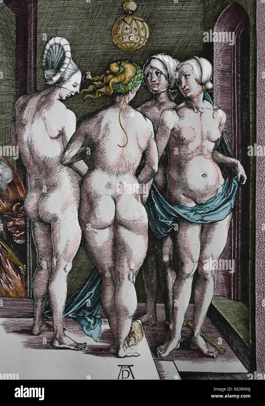 The 4 witches. Engraving by Alberch Durer (1471-1528). Stock Photo