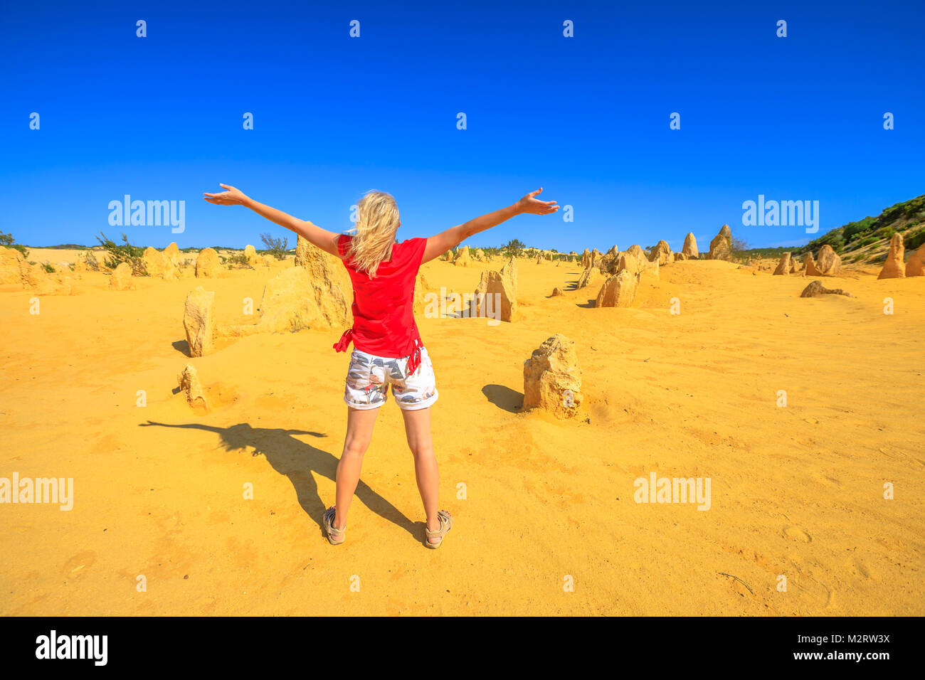 Pinnacles Desert woman Stock Photo