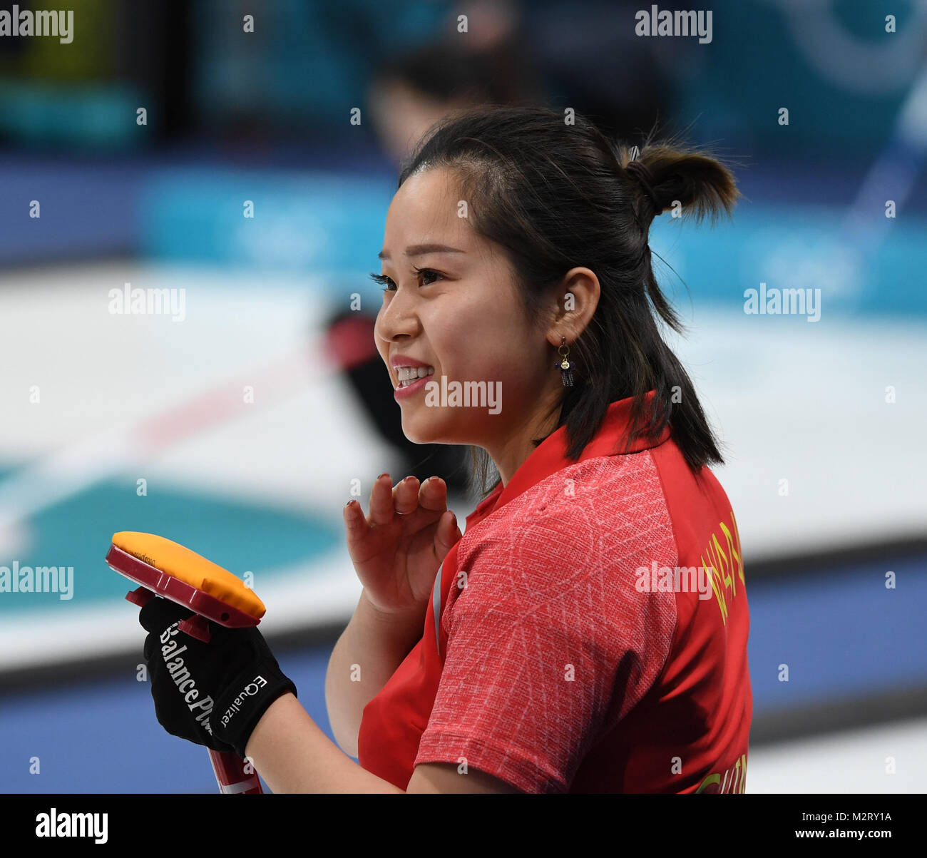 Pyeongchang, South Korea. 8th Feb, 2018. China's Wang Rui reacts during ...