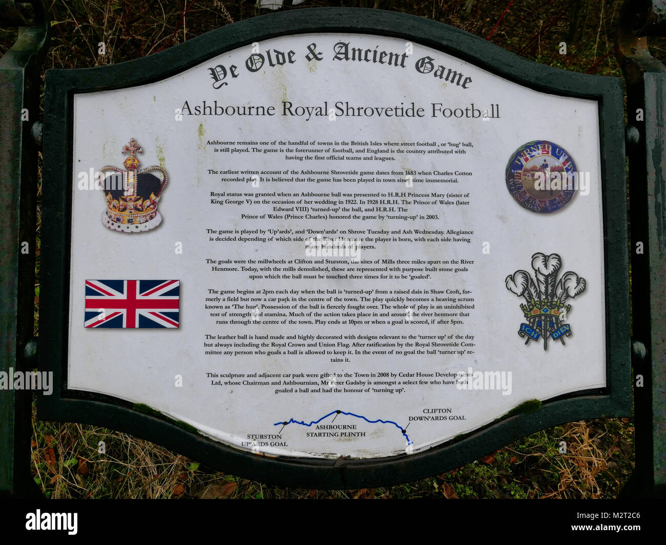 Ashbourne, UK. 8th February, 2018. Preparations start for the Ashbourne Royal Shrovetide Football match which takes place on Shrove Tuesday & Ash Wednesday every year. Ye Olde & Ancient Medieval hugball game is the forerunner to football dating from 1683 when Charles Cotton's poem Burlesque upon the Great Frost, cousin of Aston Cockayne Baronet of Ashbourne, Derbyshire. Credit: Doug Blane/Alamy Live News Stock Photo