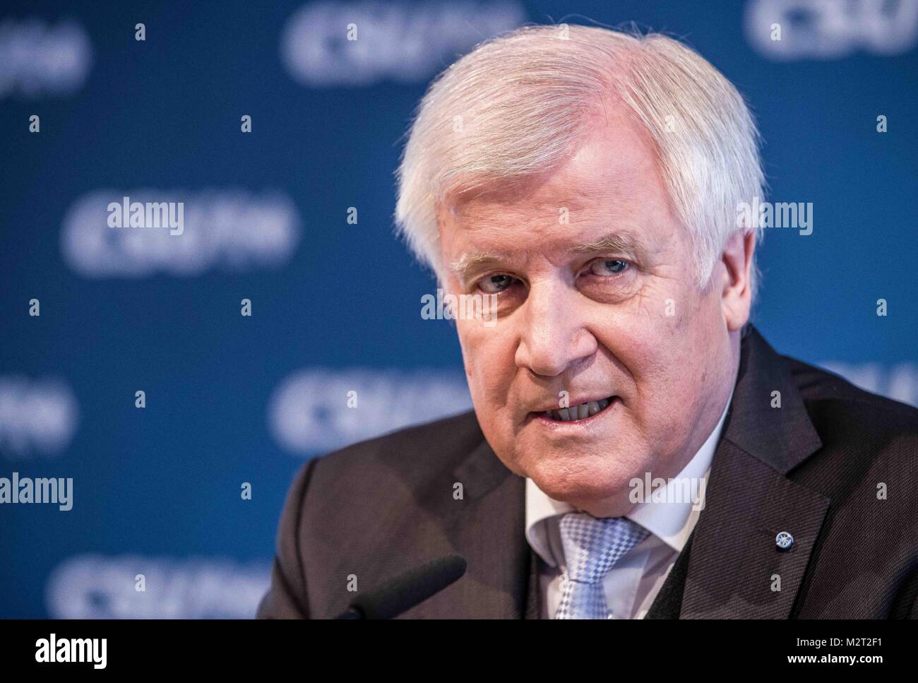 Munich, Bavaria, Germany. 8th Feb, 2018. Horst Seehofer, head of Angela Merkel's Bavarian sister party the CSU held a conference one day after a 177-page agreement between Angela Merkel and the SPD was made in order to create a viable government and avoid new elections. Credit: ZUMA Press, Inc./Alamy Live News Stock Photo