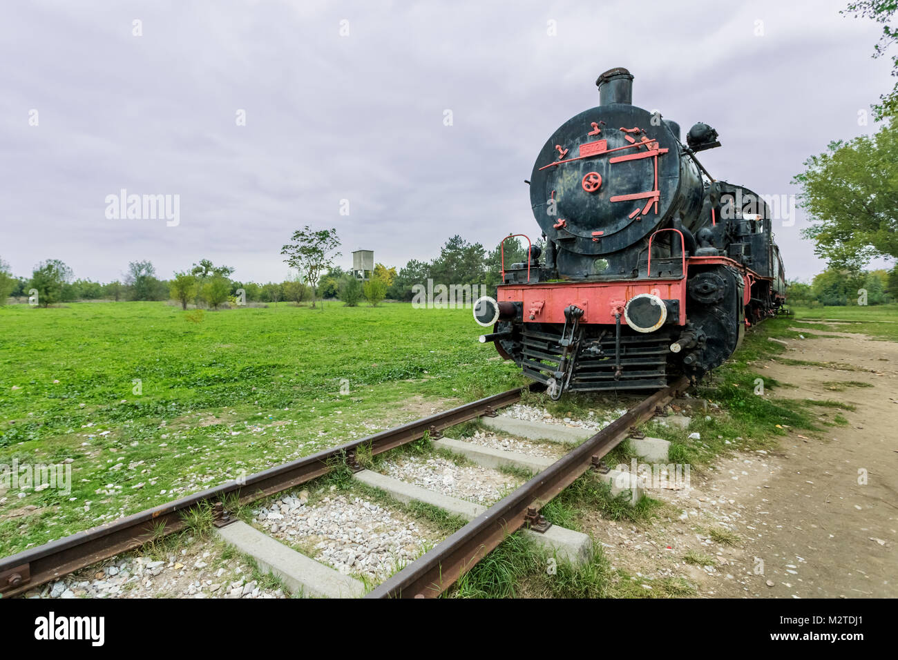 Steam power train from Orient Express era at the old railway station in Edirne,Turkey.17 October 2015 Stock Photo