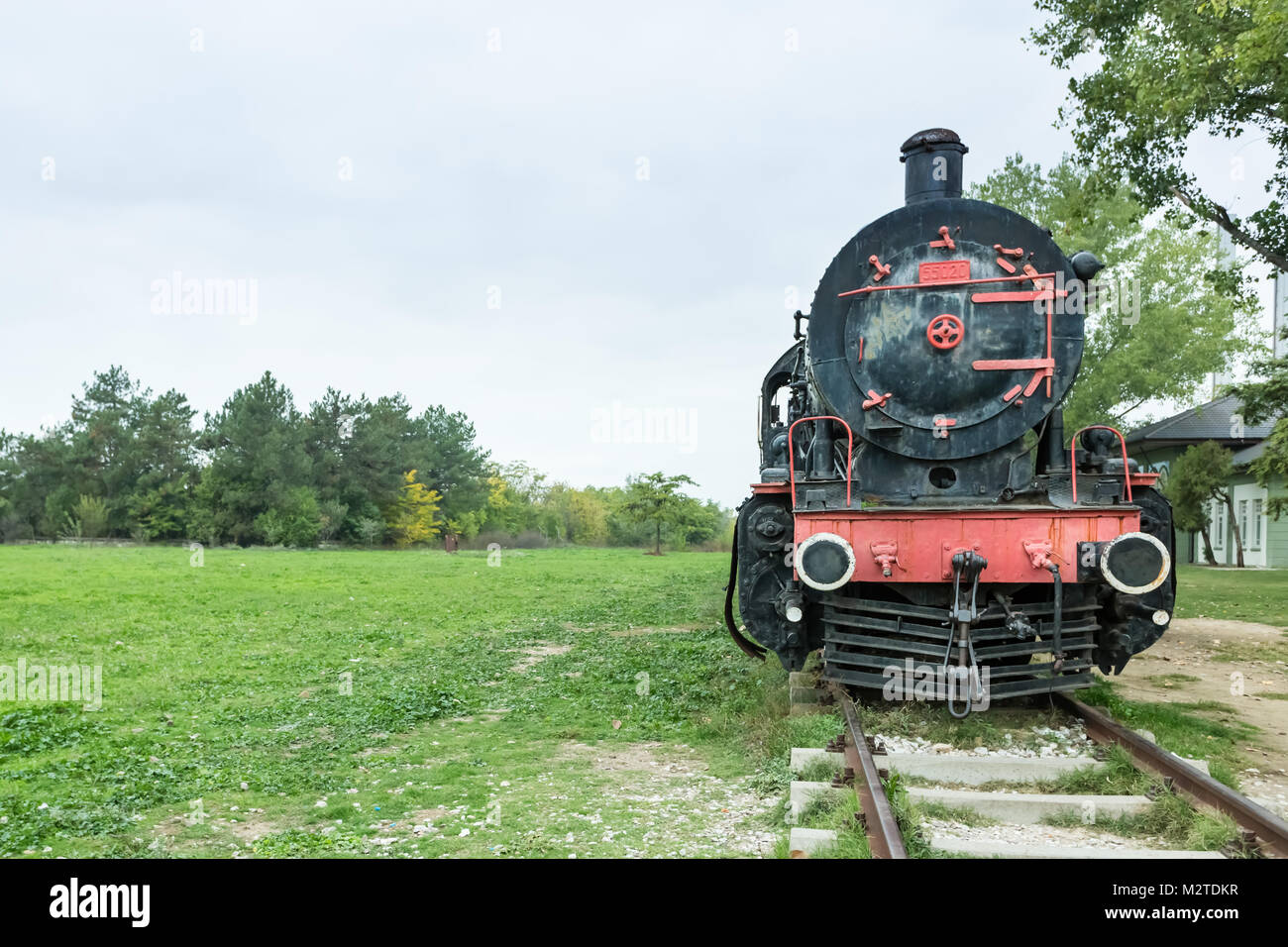 Steam power train from Orient Express era at the old railway station in Edirne,Turkey.17 October 2015 Stock Photo
