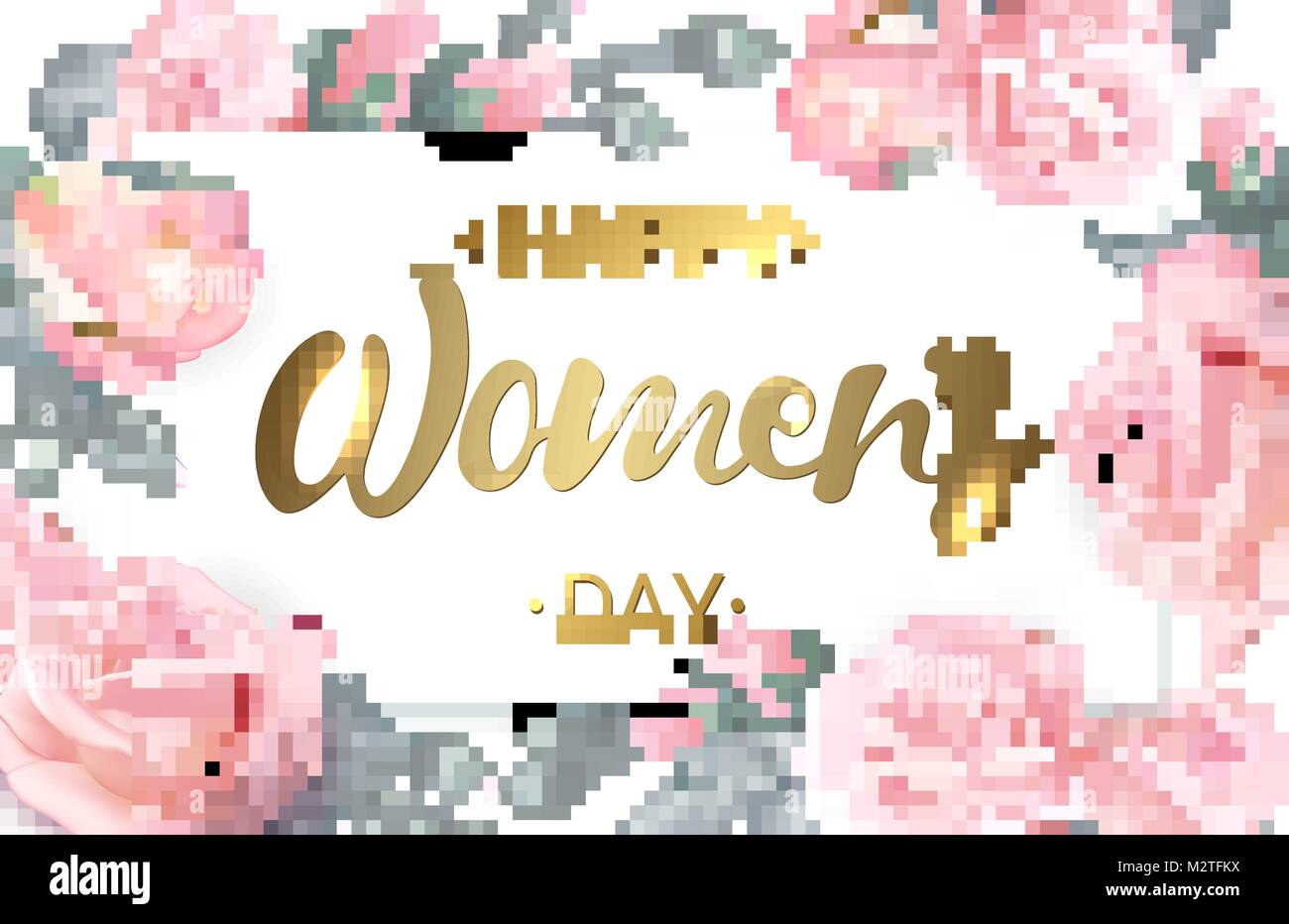 Happy Mothers Day. Pink roses with golden lettering. Rose flower