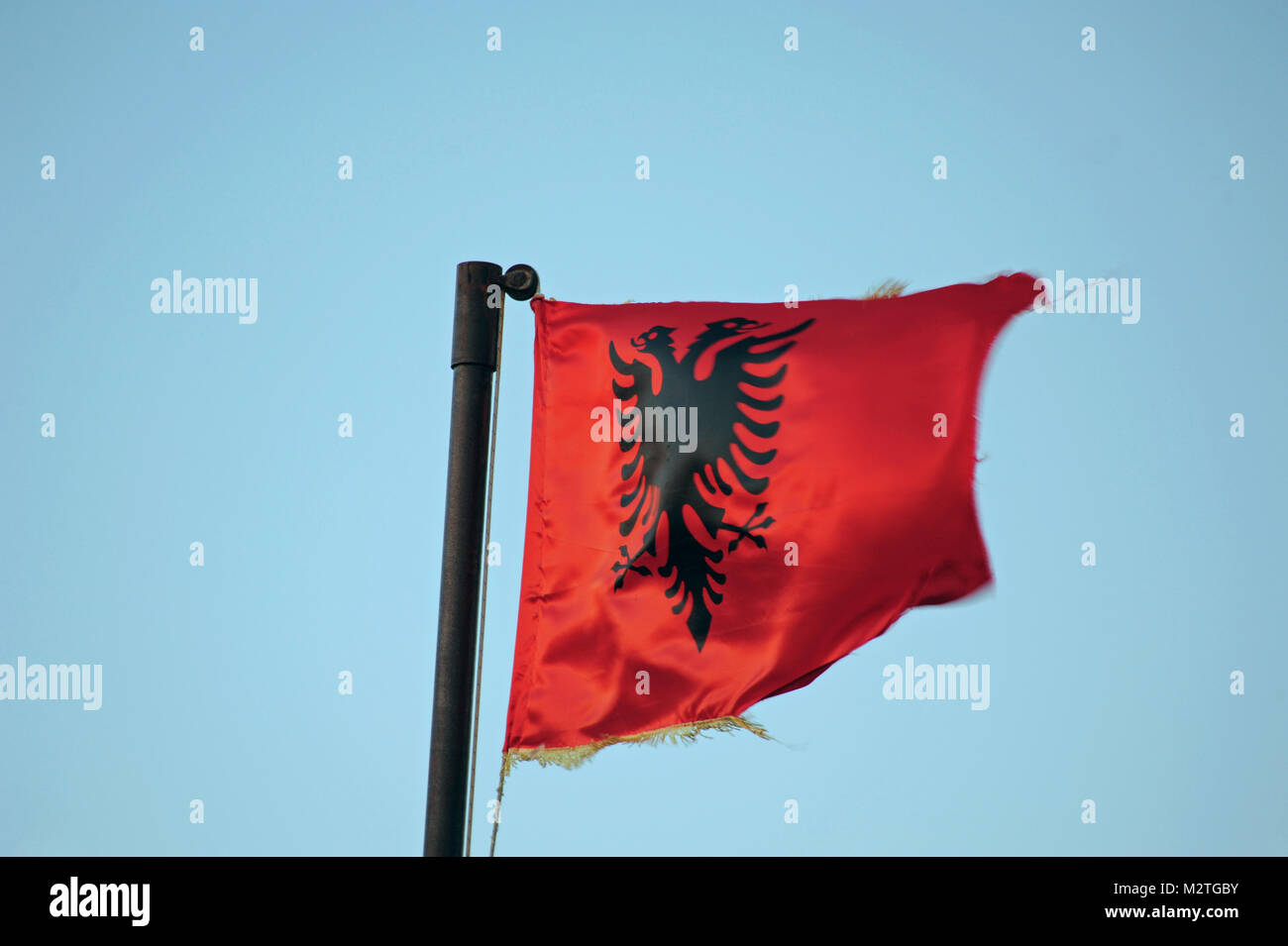 An Albanian flag in Butrint in southern Albania, pictured on 15.10.2017 ...