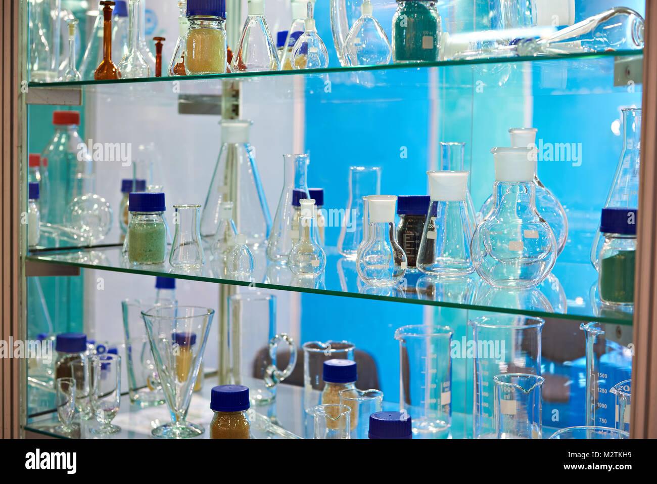 Flasks in the chemical laboratory Stock Photo