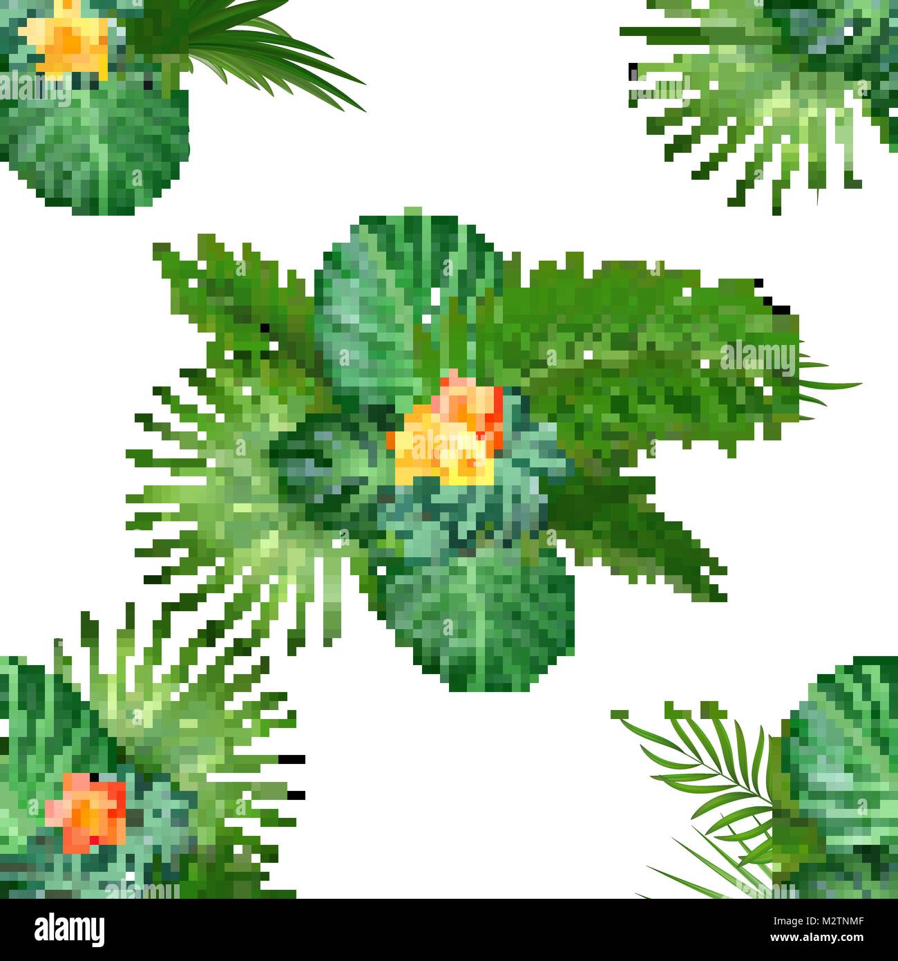 Tropical seamless pattern with palm leaves and flowers. Vector ...