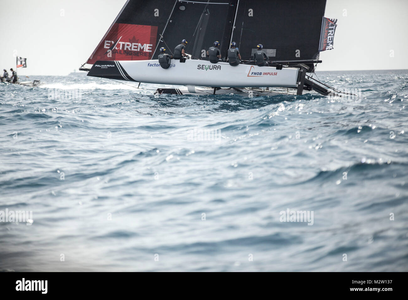 Sail crew while a competition, extreme sailing Series Barcelona, 2017