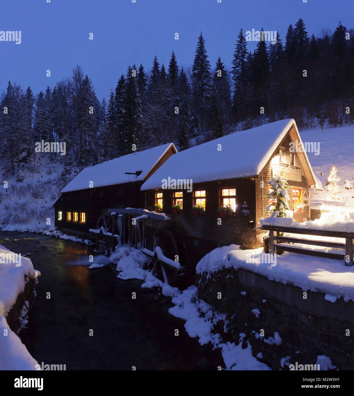 Hexenlochmühle in winter, Black Forest, Baden-Wurttemberg, Germany Stock Photo