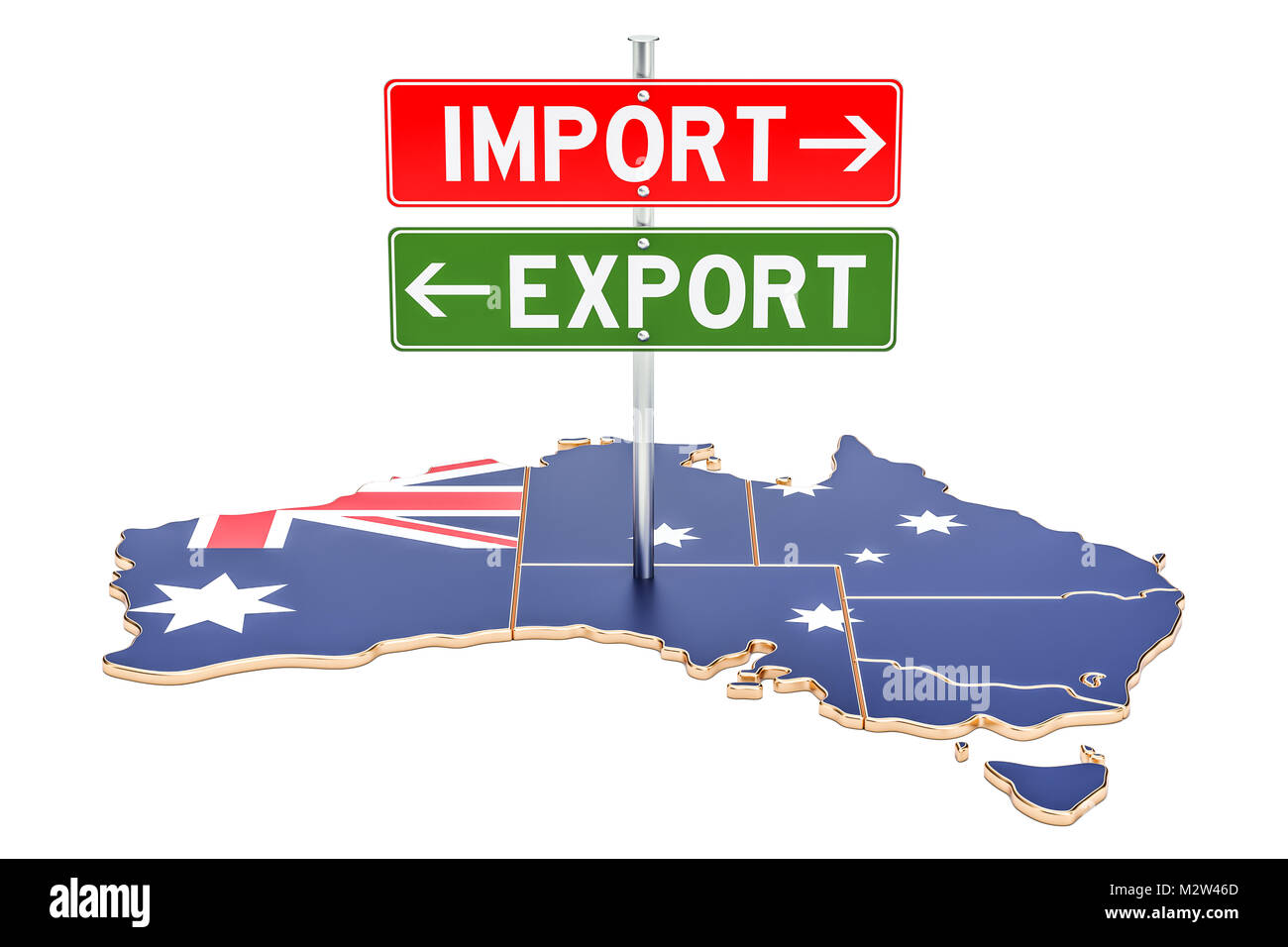 Import and export in Australia concept, 3D rendering isolated on white background Stock Photo