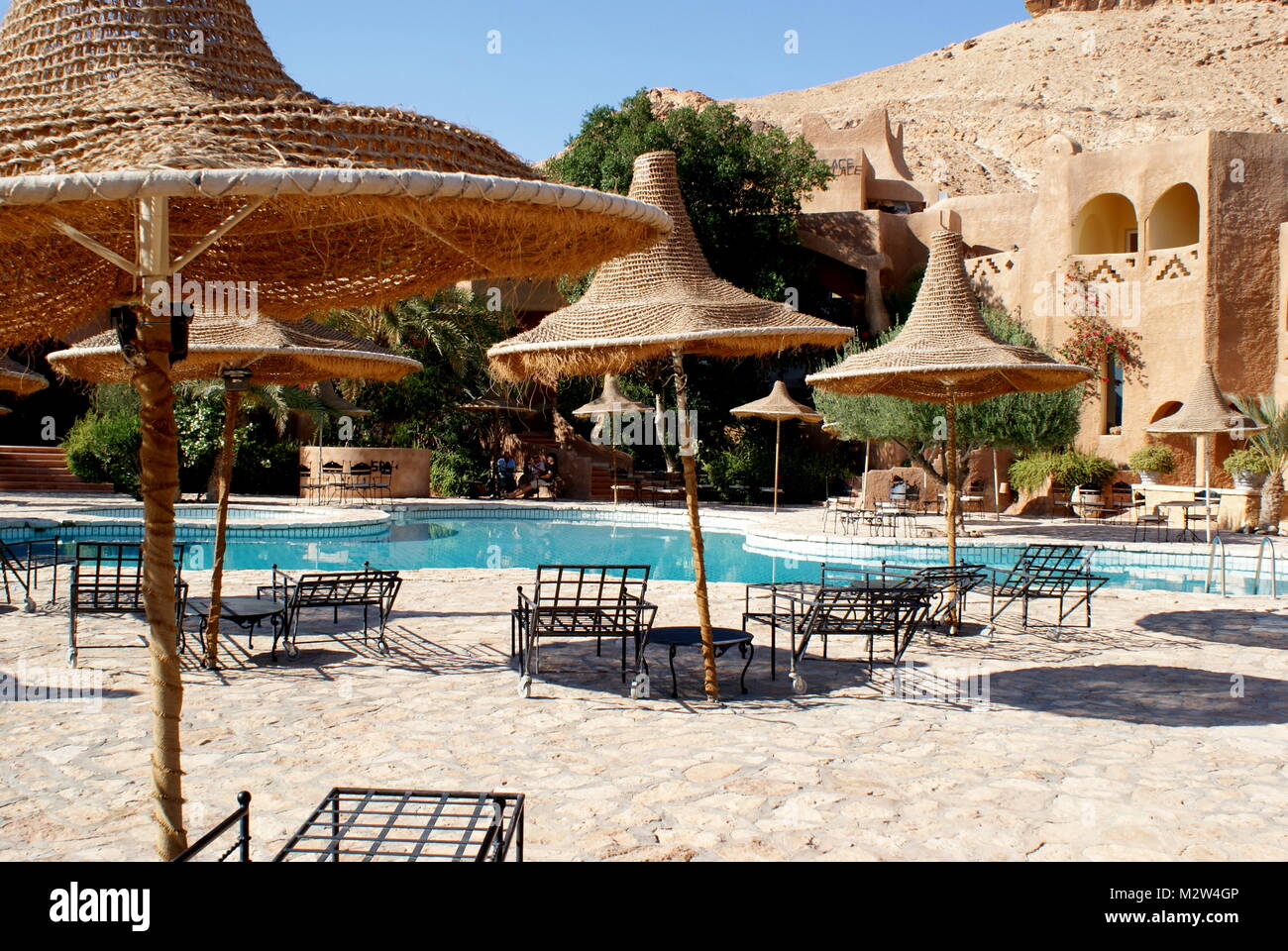 Poolside at the Tamerza Palace Hotel, Tamerza, Tunisia Stock Photo