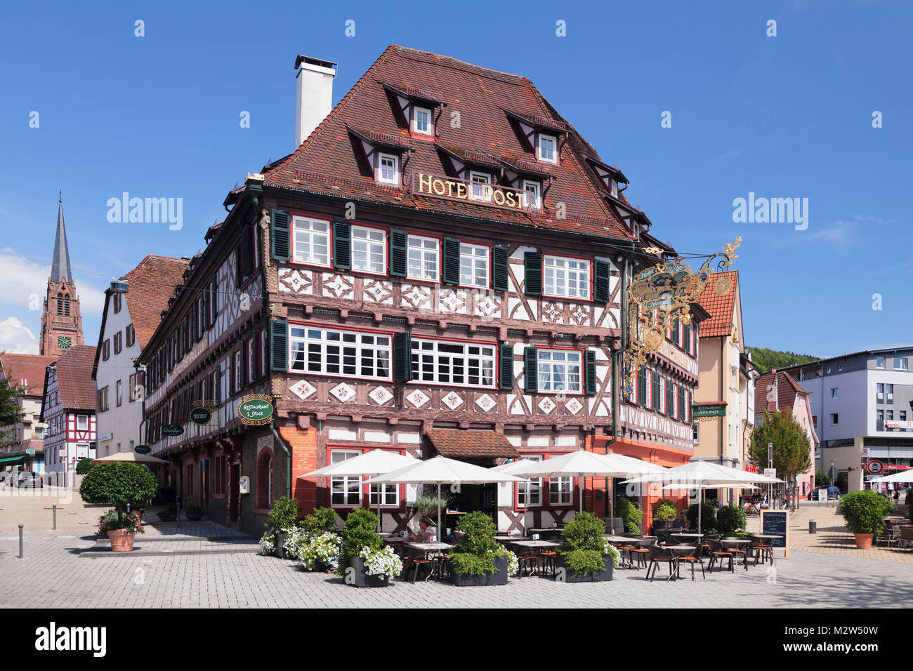 Historical half-timbered house Hotel Post, Nagold, Black Forest, Baden-Wurttemberg, Germany Stock Photo