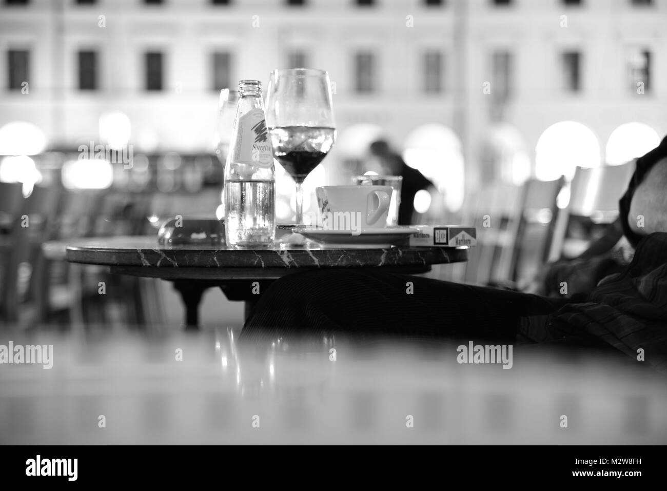 Still life by night, cafe, restaurant outside, table with drinks Stock Photo