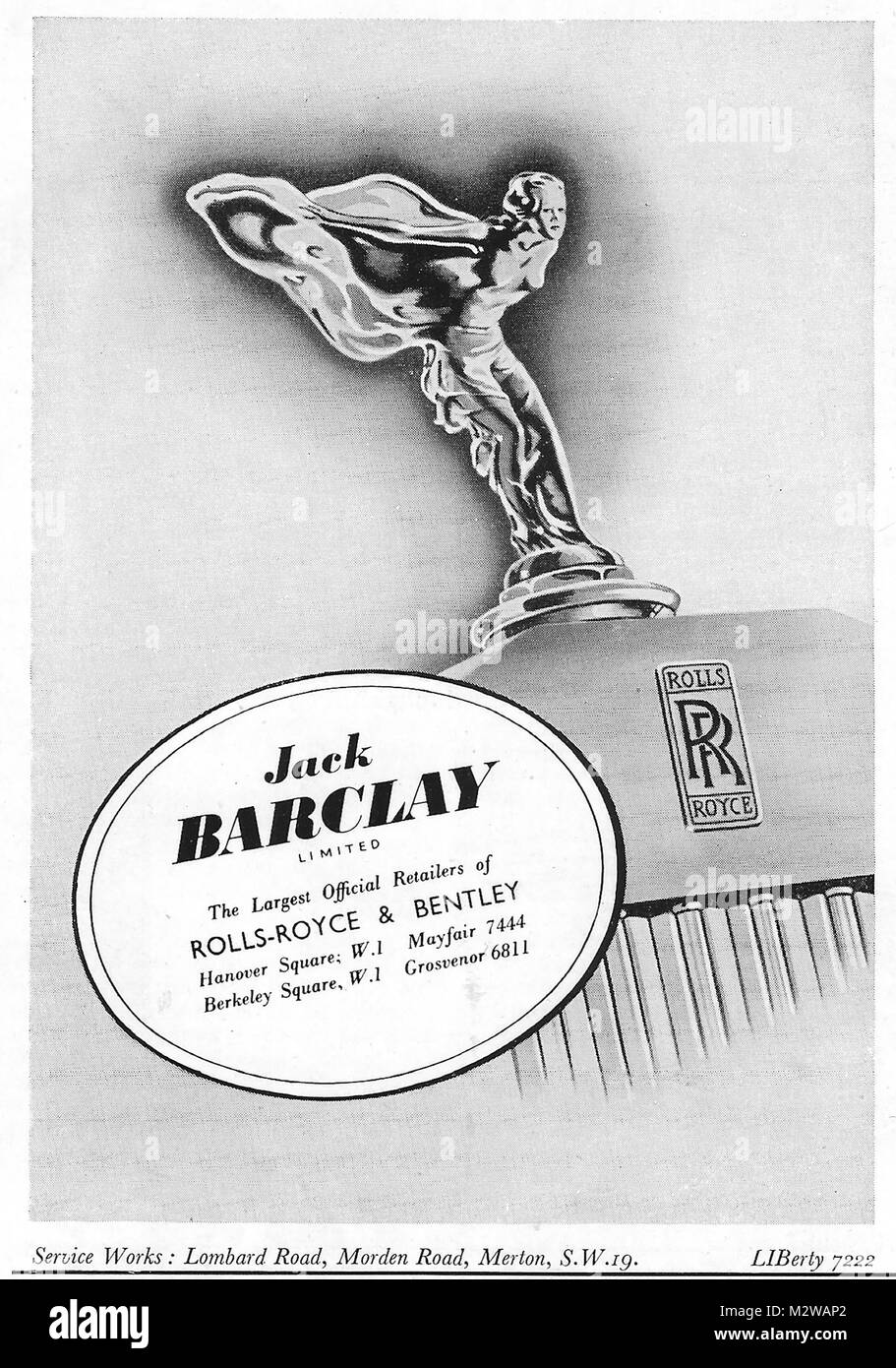 Jack Barclay Rolls Royce and Bentley car dealer advert,, advertising in Country Life magazine UK 1951 Stock Photo