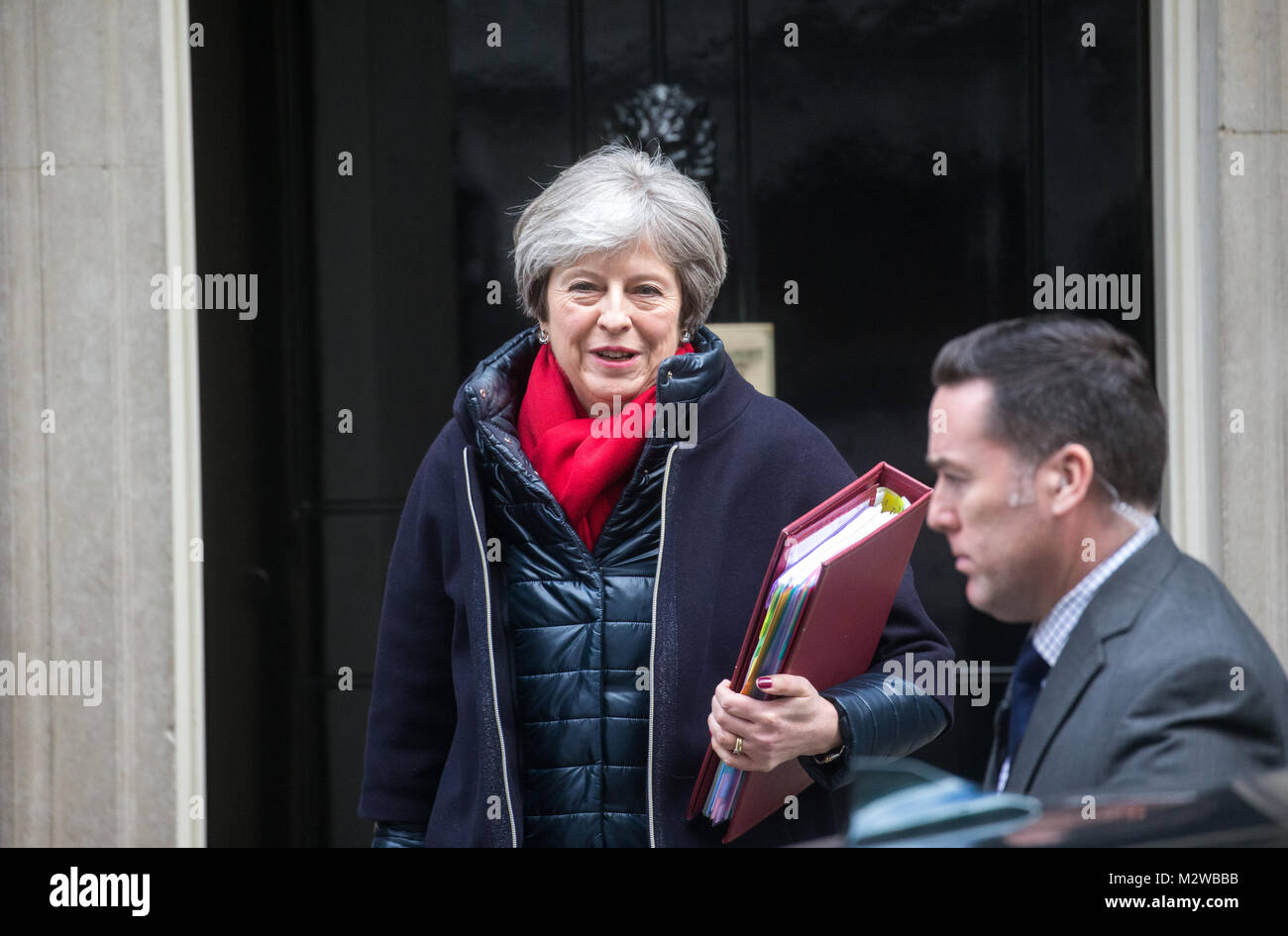 British Prime Minister, Theresa May, leaves number 10 Downing Street on her way to Prime Ministers questions in the House of Commons Stock Photo