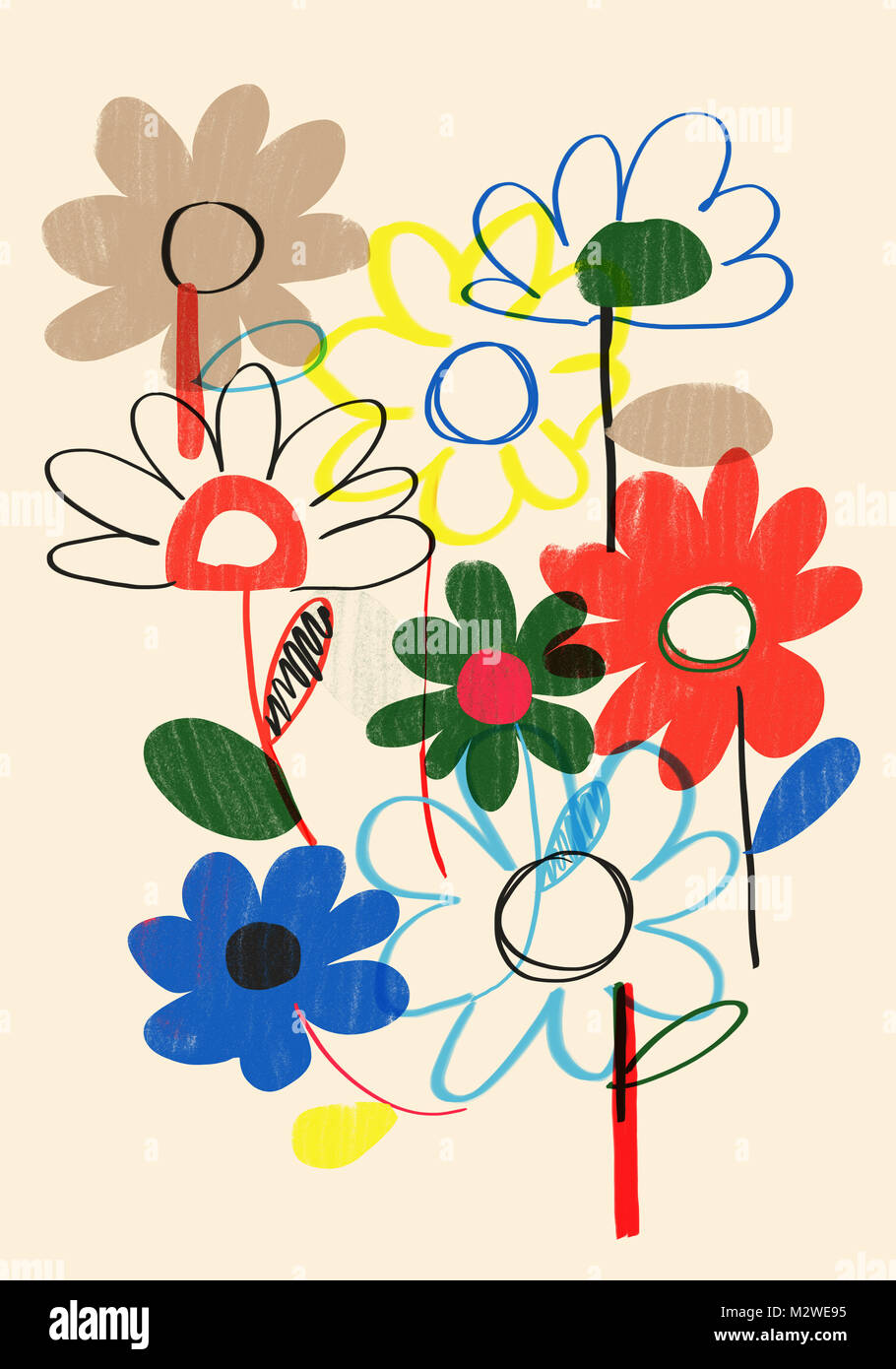 Conceptual and abstract illustration, poster or background with colorful, vivid and cheerful style that symbolizes spring Stock Photo